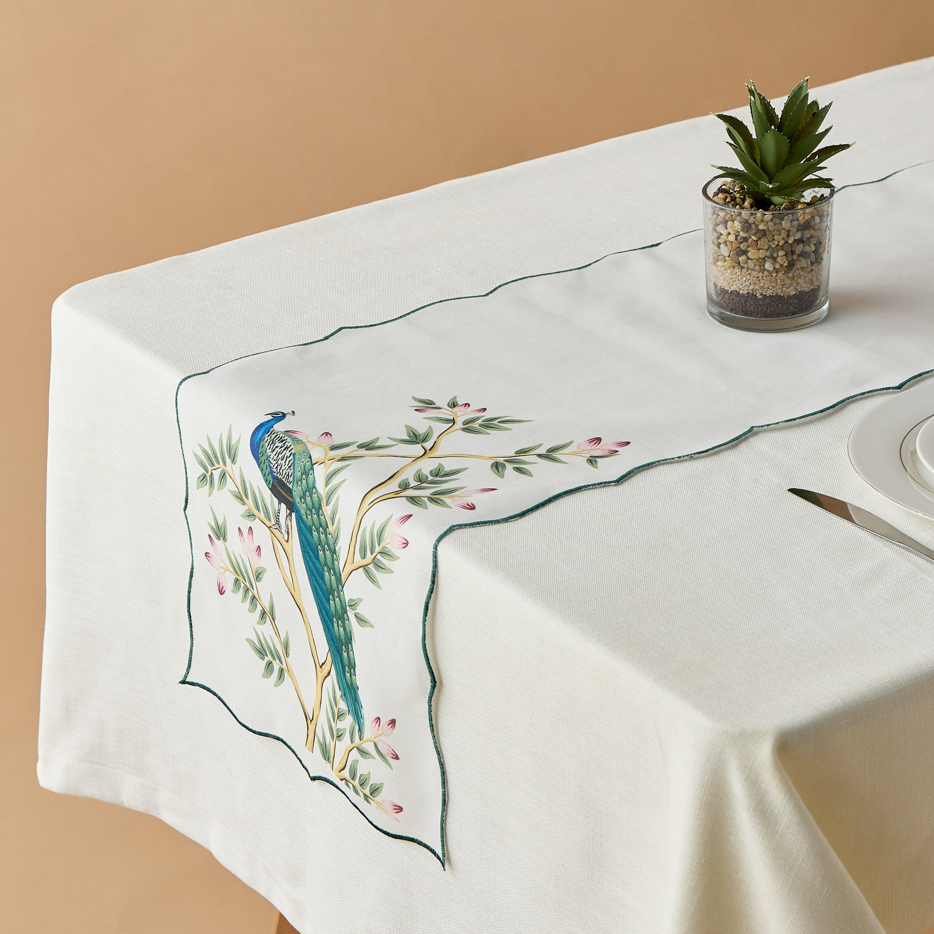 Peacock Print Table Runner - 180x35 cms-household-dining-tablelinen-runnersandtablecovers-image-1