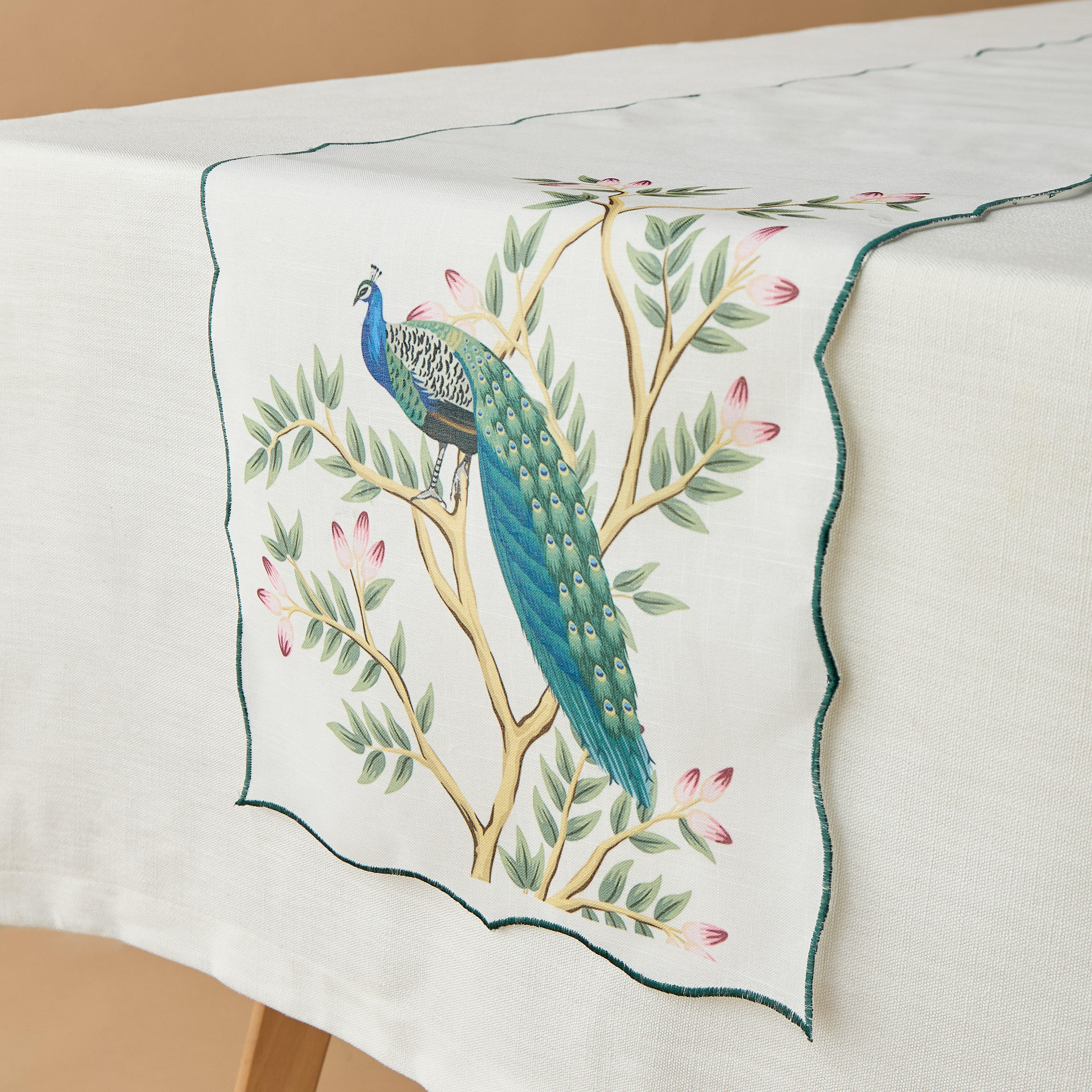 Peacock Print Table Runner - 180x35 cms-household-dining-tablelinen-runnersandtablecovers-image-2