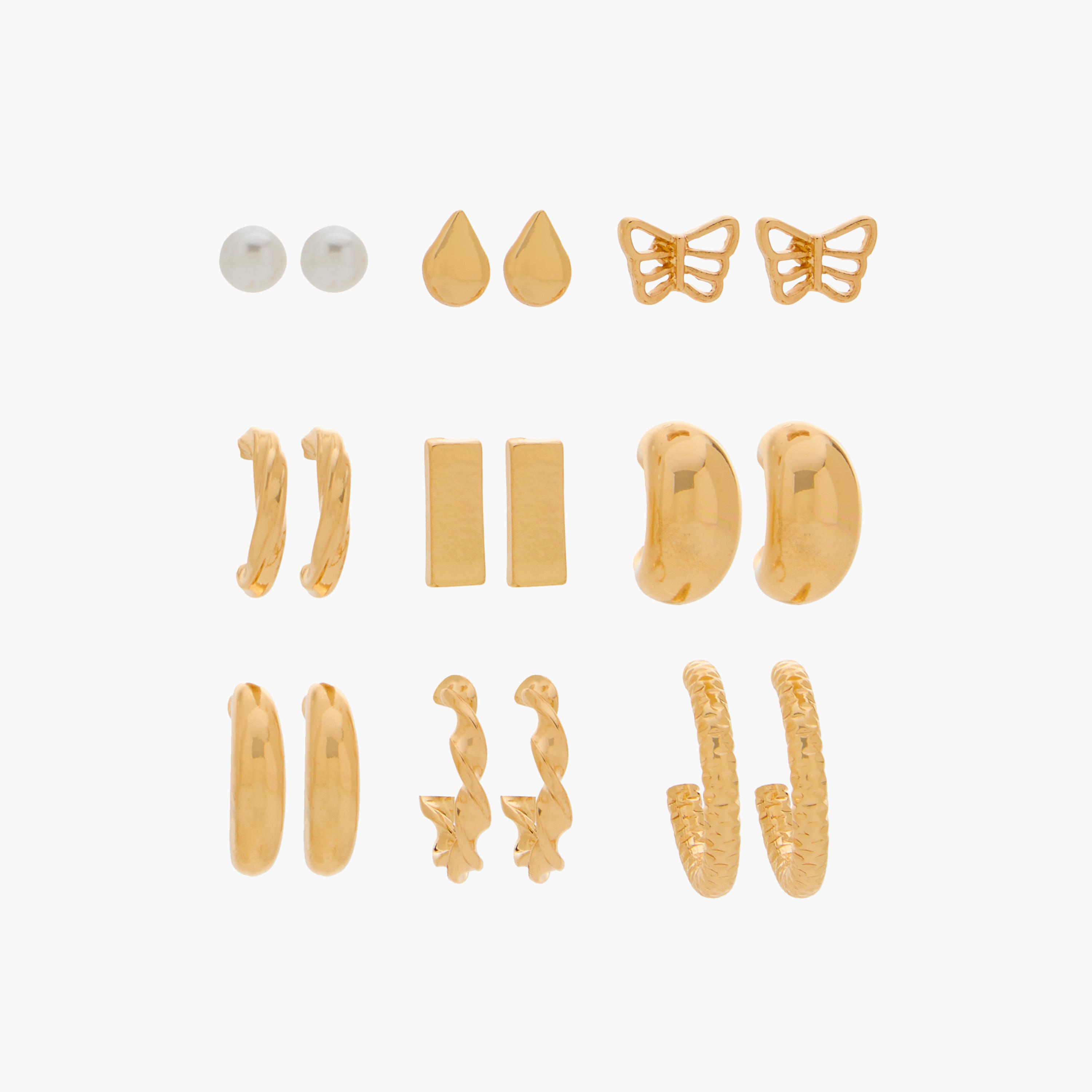 حلقان متنوعة بمكبس إغلاق خلفي - طقم 9 أزواج-women-watchesandjewellery-jewellery-earrings-image-1