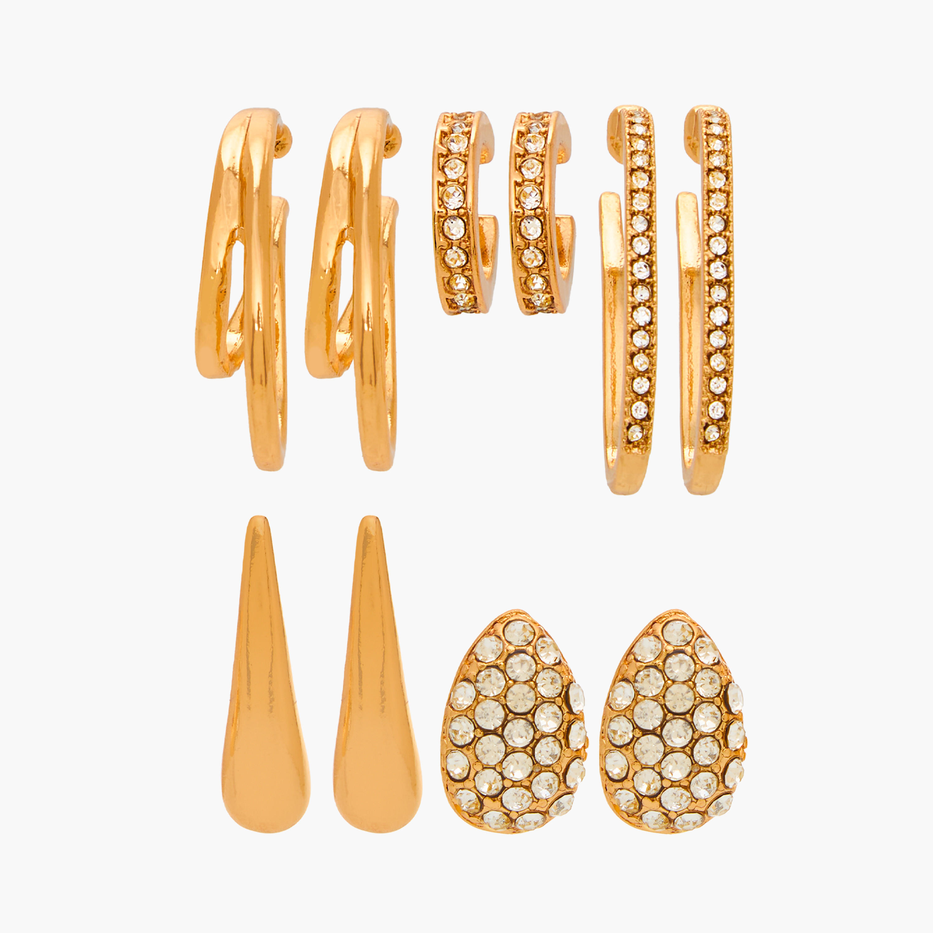 حلقان متنوعة بمكبس إغلاق خلفي - طقم من 5 أزواج-women-watchesandjewellery-jewellery-earrings-image-1