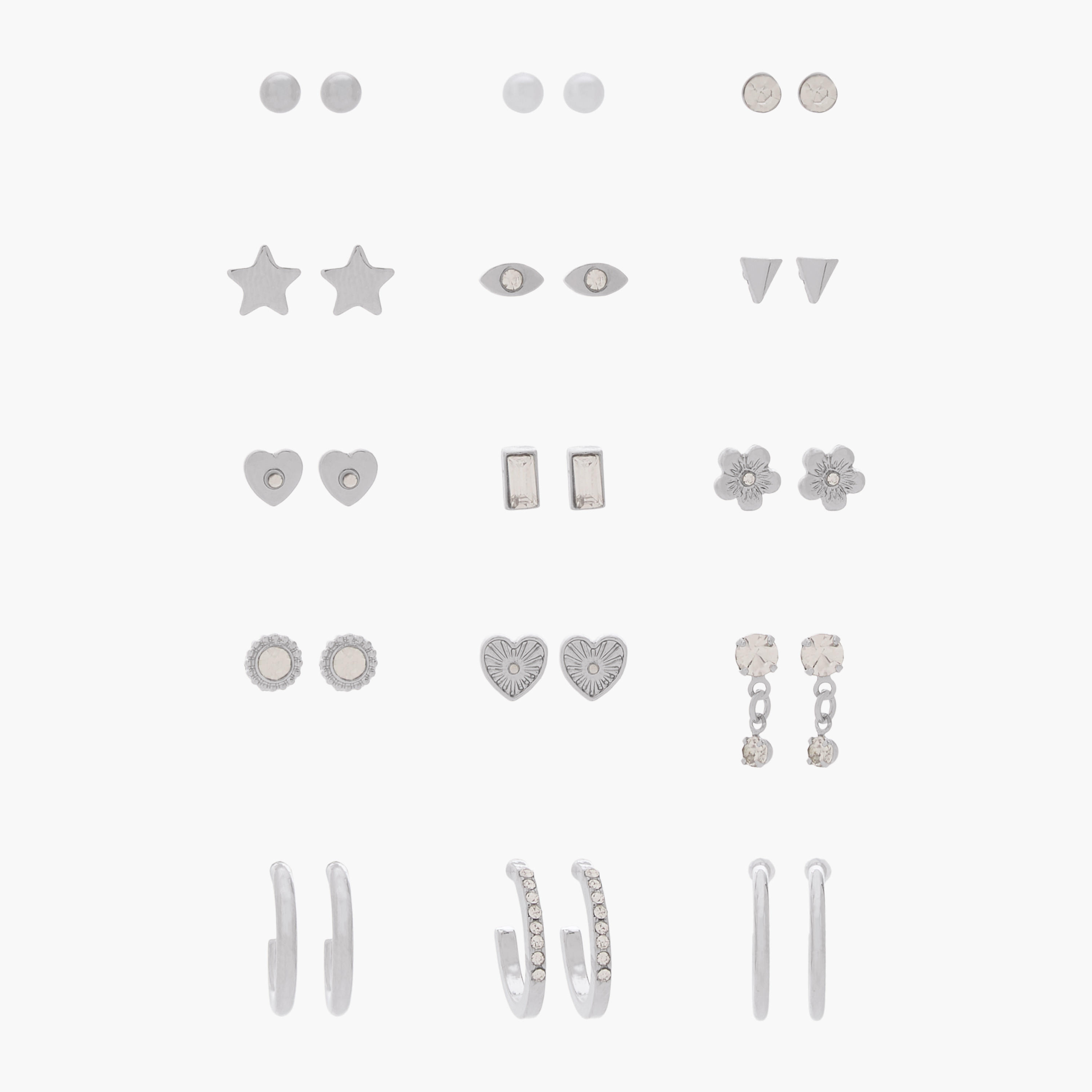 حلقان مرصعة متنوعة بمكبس إغلاق خلفي - طقم من 15-women-watchesandjewellery-jewellery-earrings-image-1