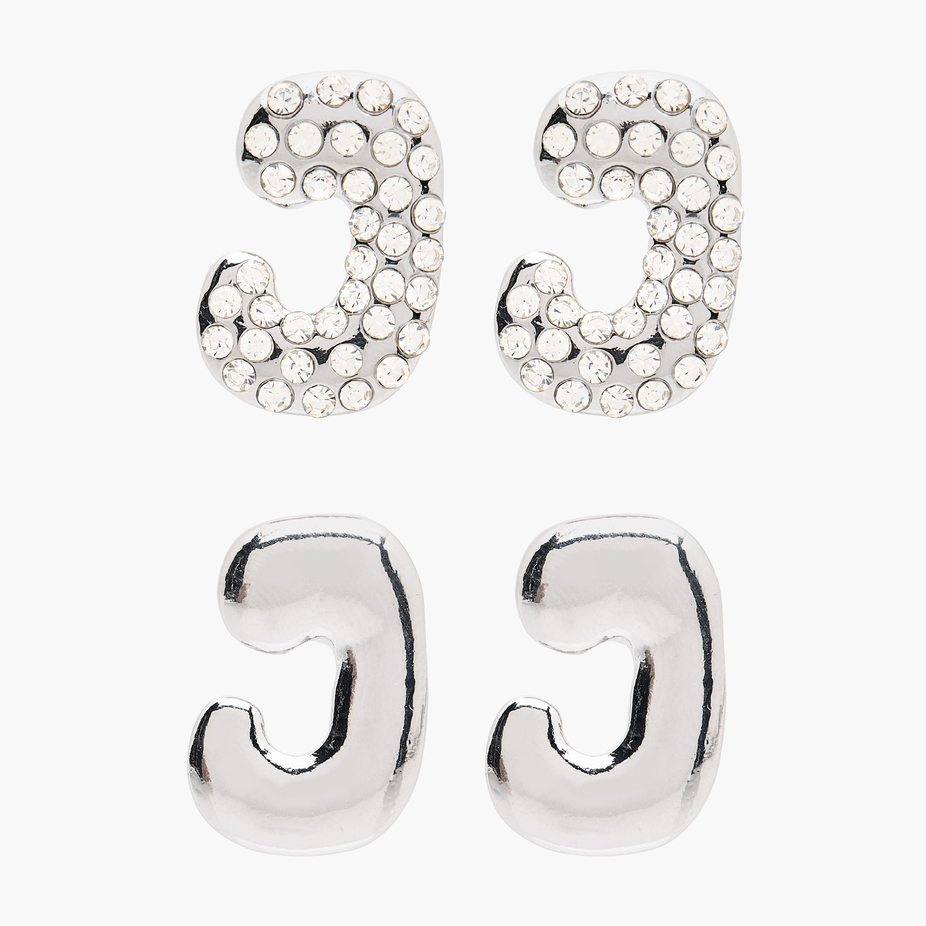 Diamante Embellished C-Shaped Stud Earrings with Pushback Closure - Set of 2-women-watchesandjewellery-jewellery-earrings-image-1