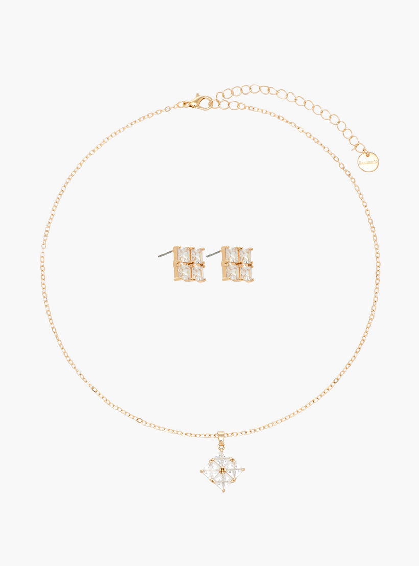 Stone Embellished Pendant Necklace and Earrings Set-women-watchesandjewellery-jewellery-jewellerysets-image-1