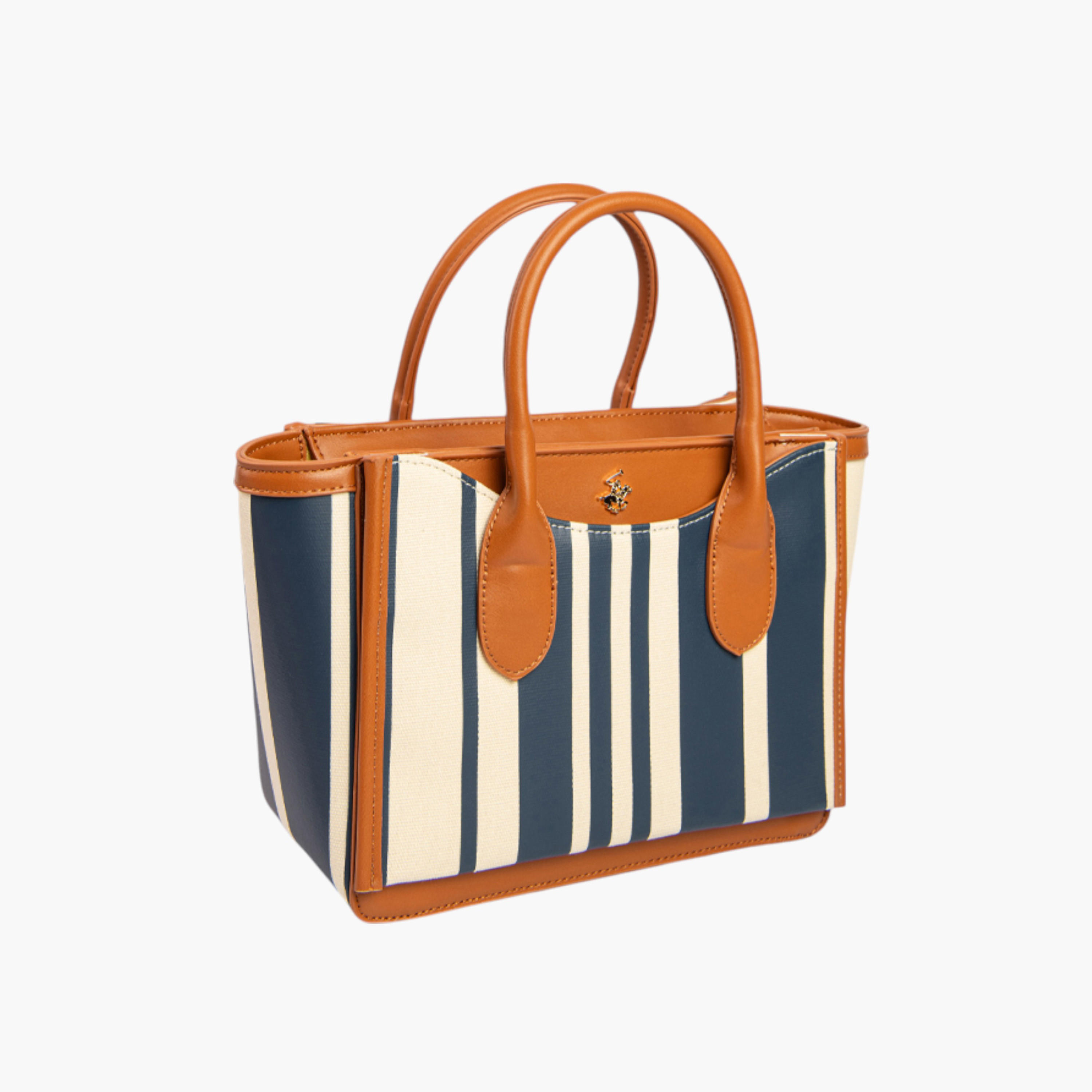 Beverly Hills Polo Club Striped Tote Bag with Double Handle-women-bagsandwallets-handbags-image-3