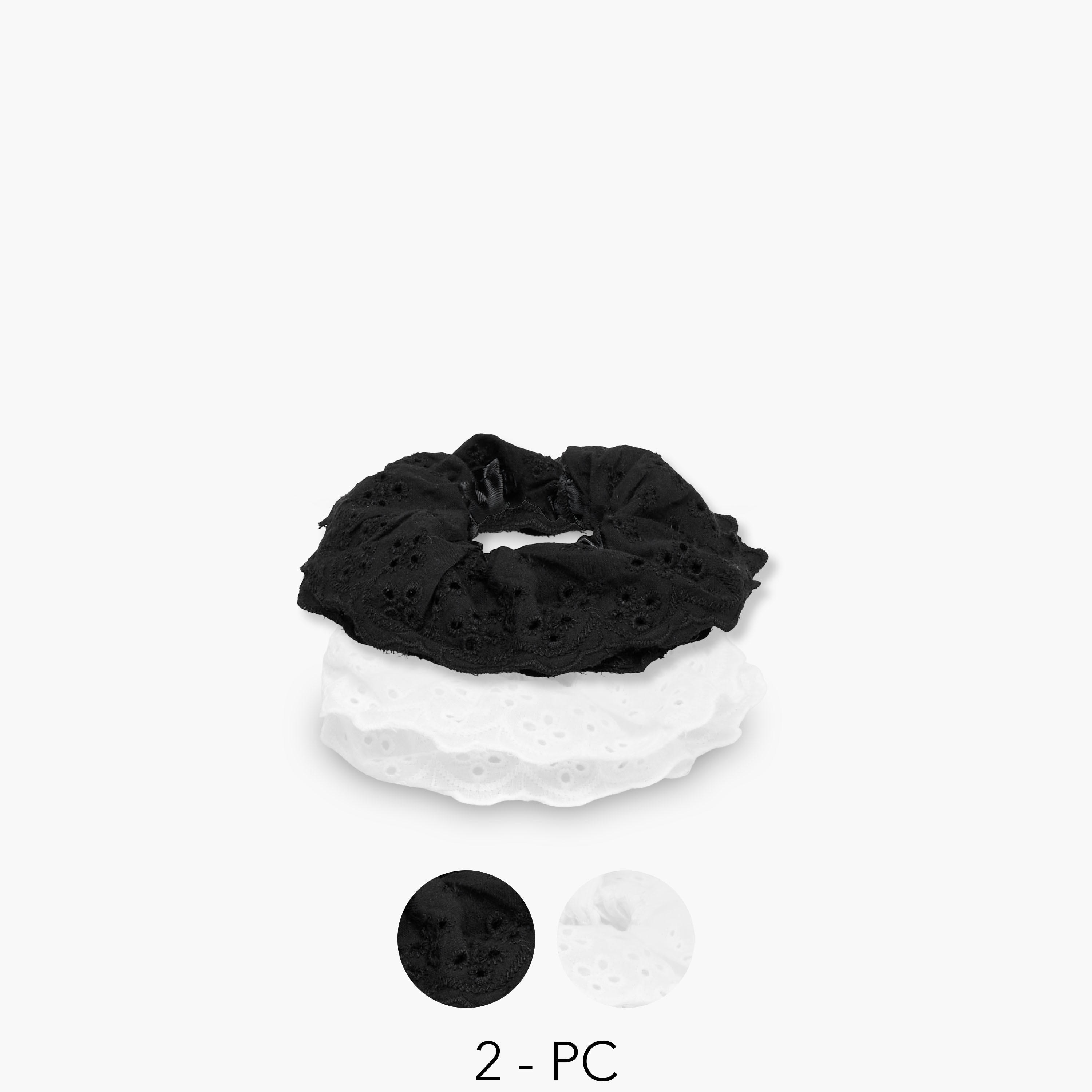 Pack of 2 Schiffli Lace Detail Hair Scrunchie-women-hairaccessories-scrunchies-image-1