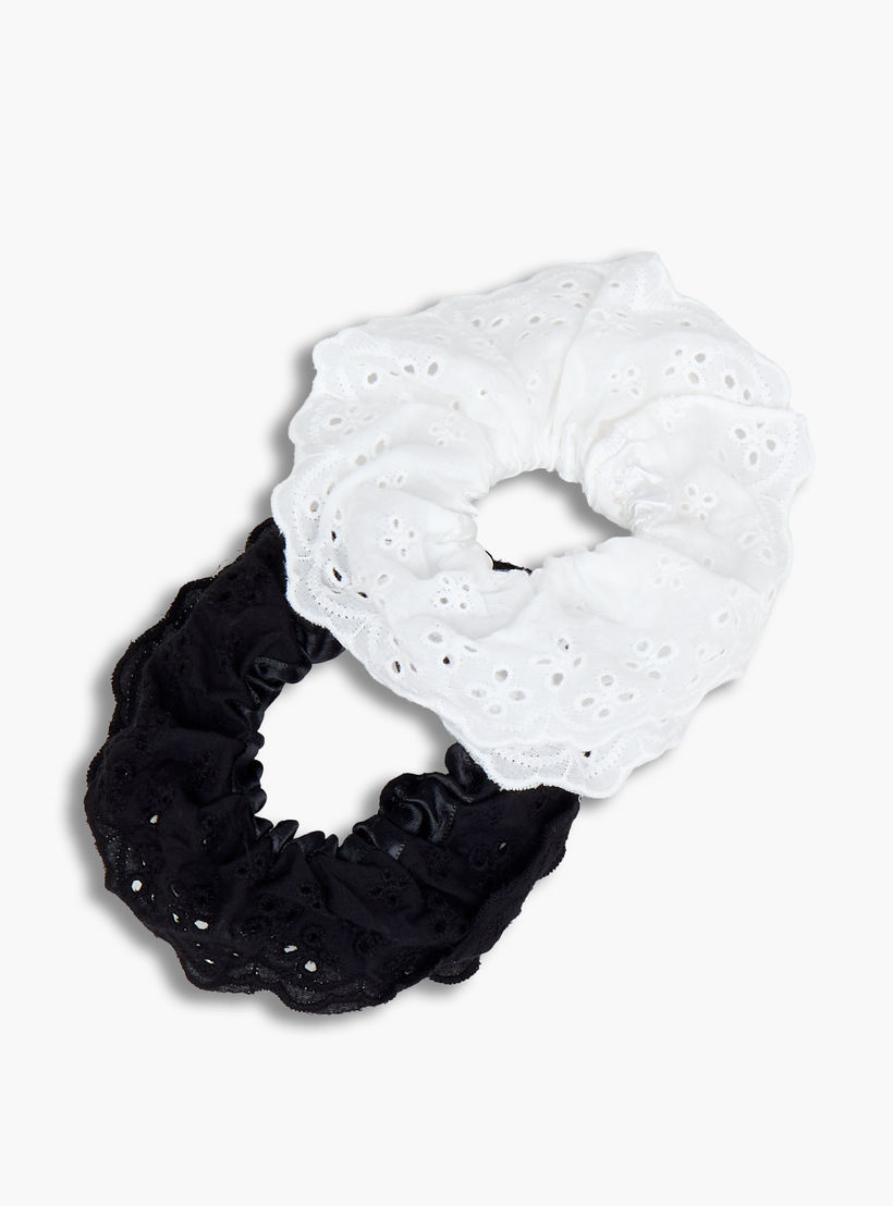 Pack of 2 Schiffli Lace Detail Hair Scrunchie-women-hairaccessories-scrunchies-image-4