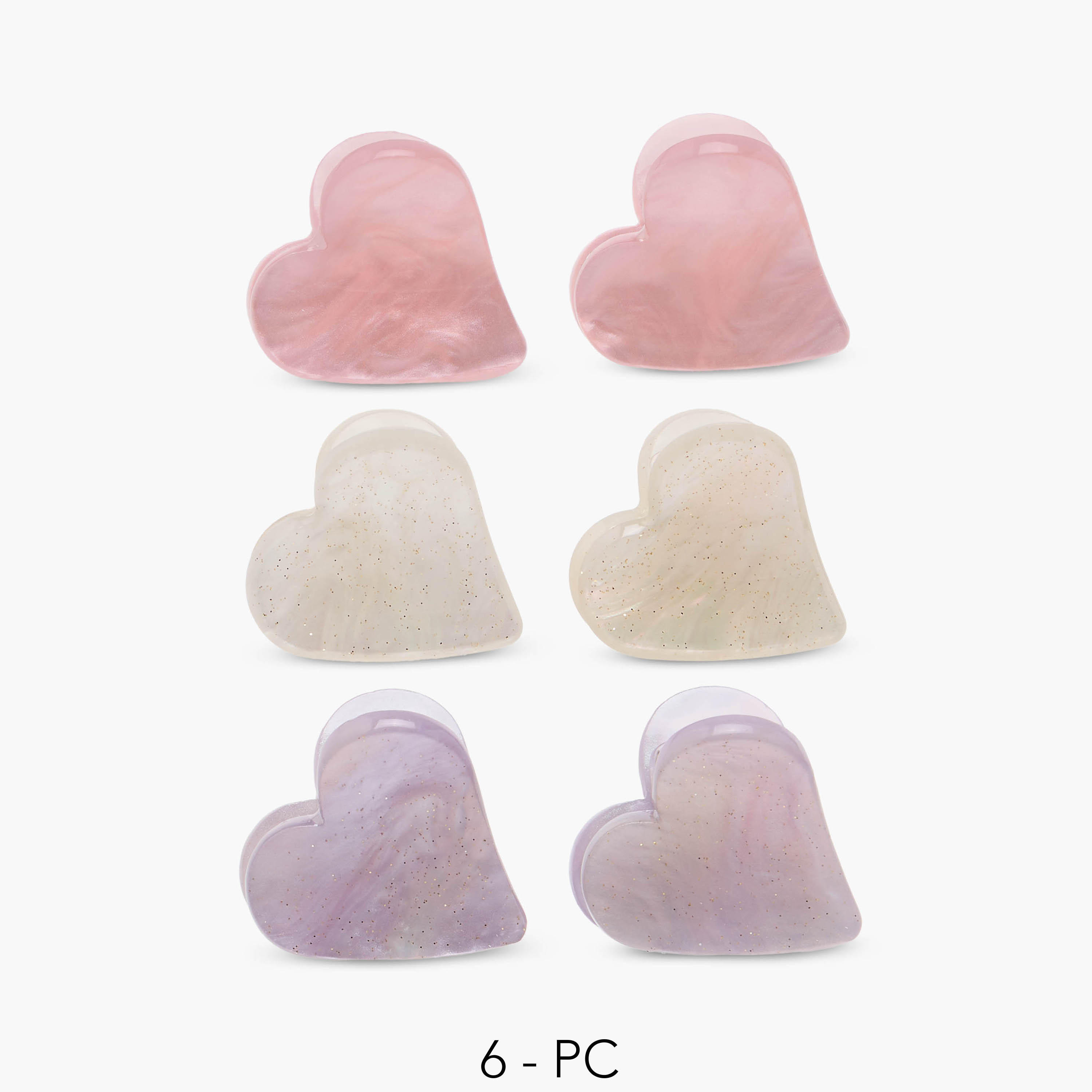 Marble Print Heart Hair Clamp - Set of 6-women-hairaccessories-clamps-image-1