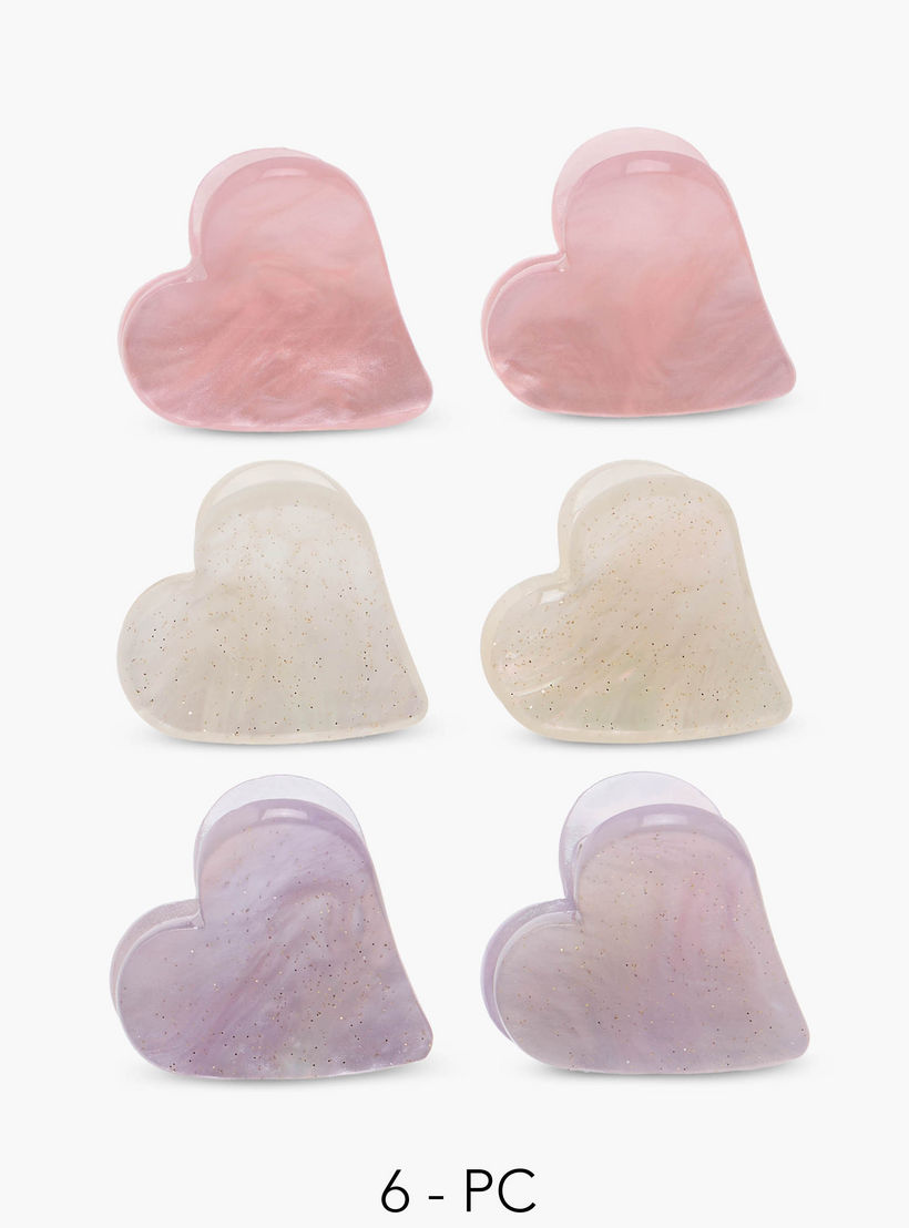 Marble Print Heart Hair Clamp - Set of 6-women-hairaccessories-clamps-image-1