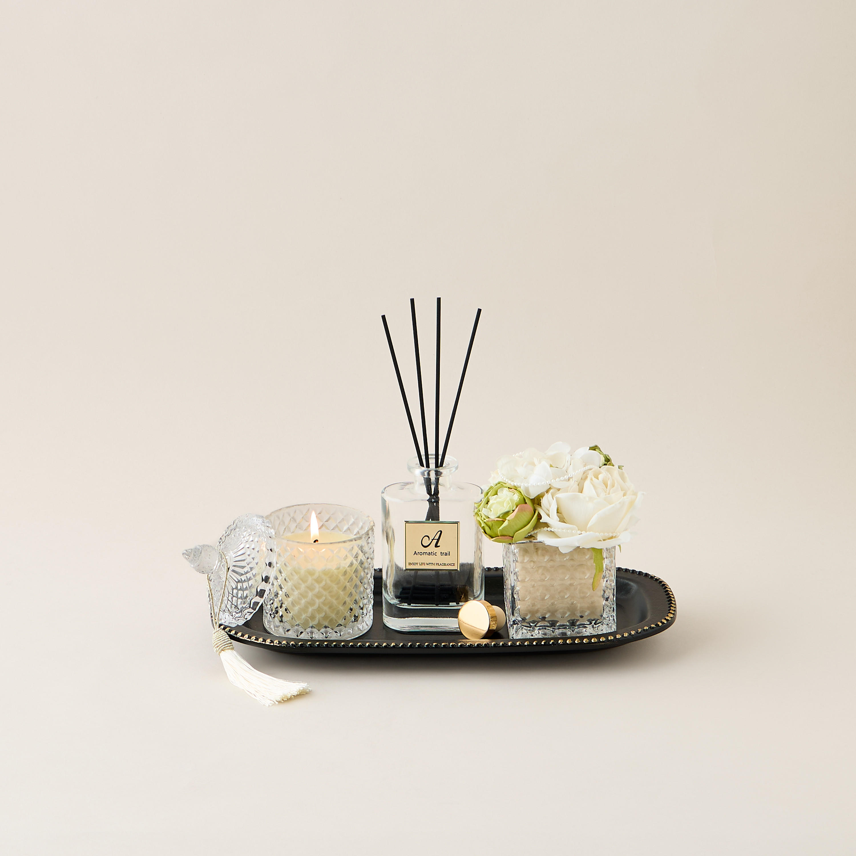 Rose Reed Diffuser Gift Set with Tray-household-homefragrance-fragrancegiftset-image-1