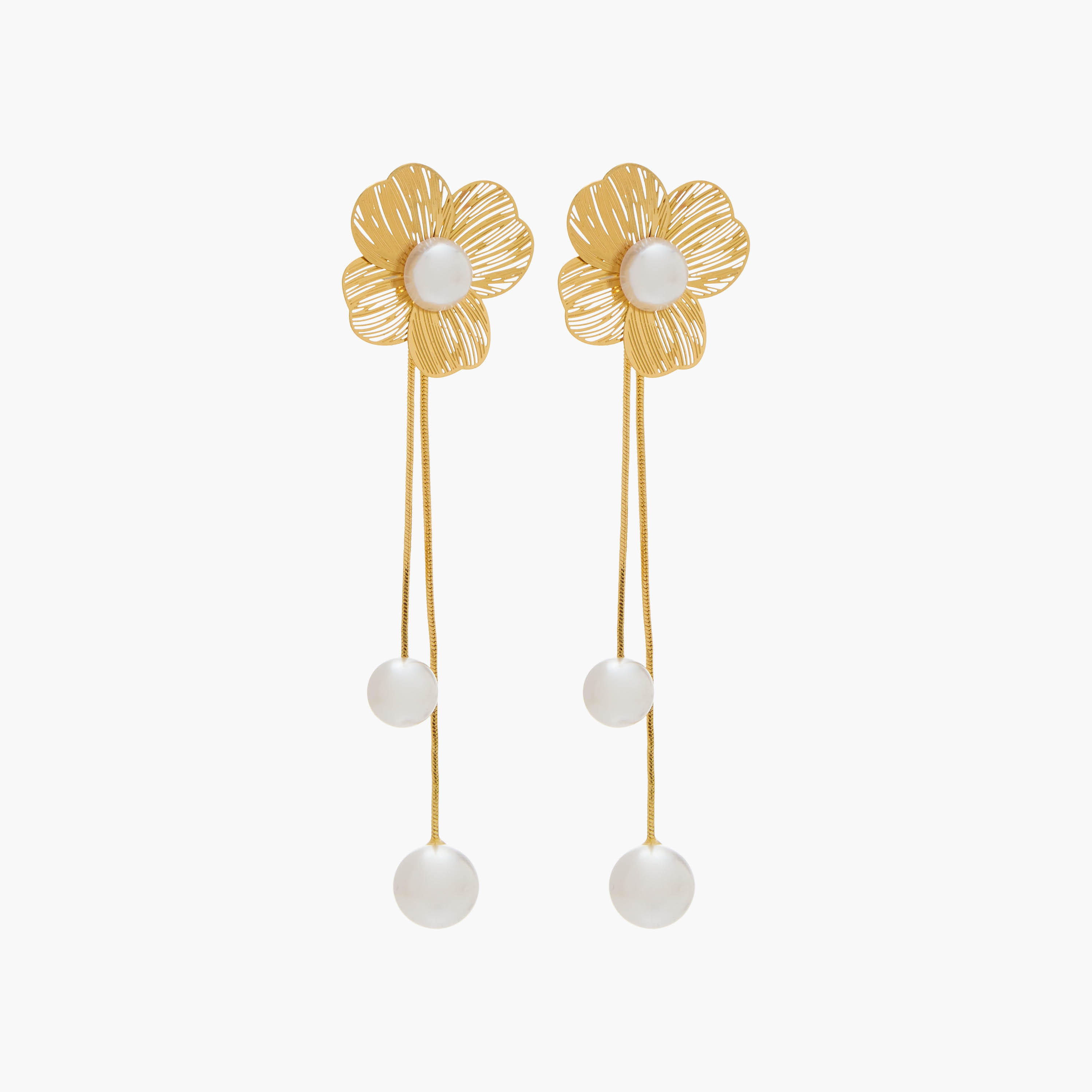 Floral Pearl Dangler Earrings with Pushback Closure-women-watchesandjewellery-jewellery-earrings-image-2