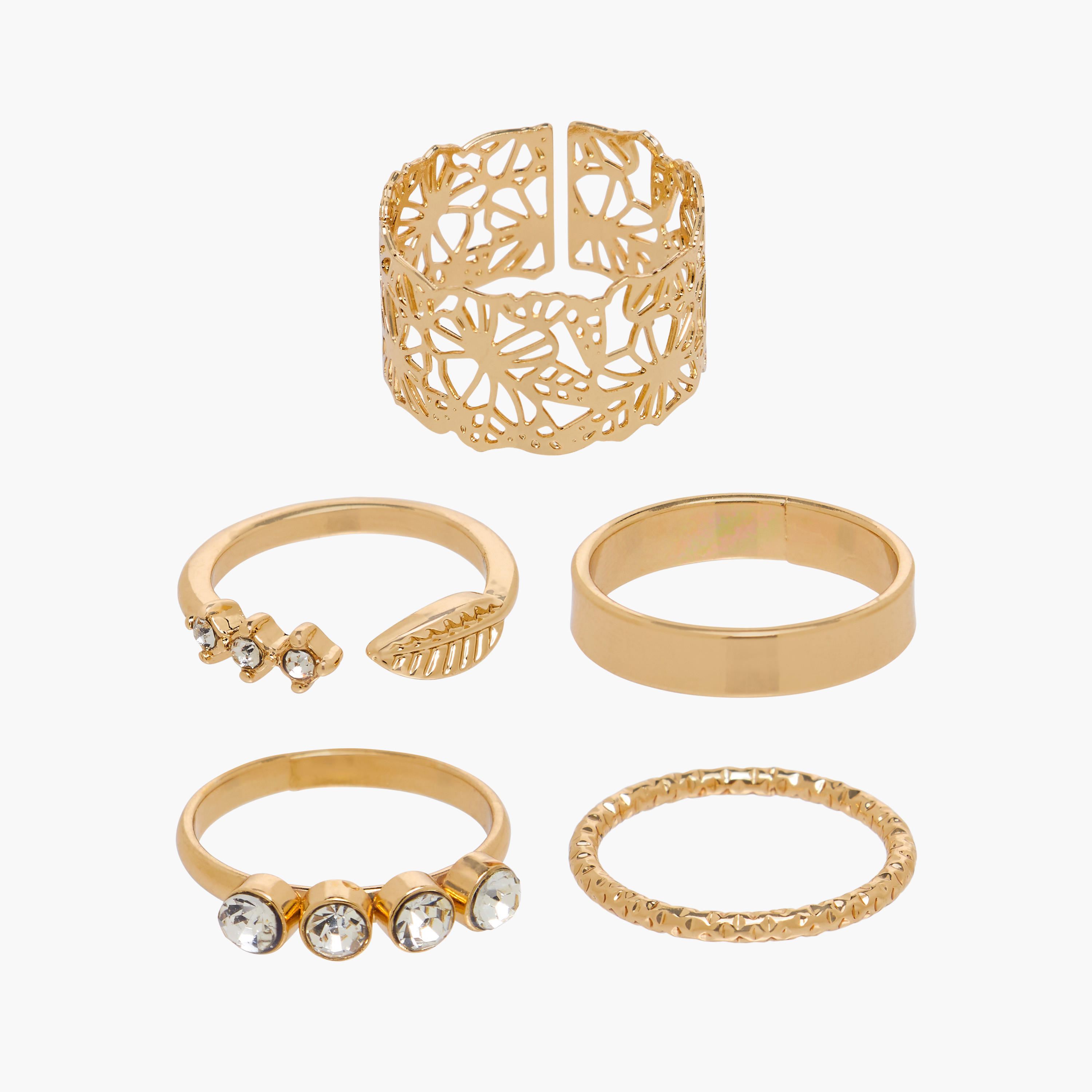 Stackable Gold Tone Metal Ring - Set of 5-women-watchesandjewellery-jewellery-rings-image-1
