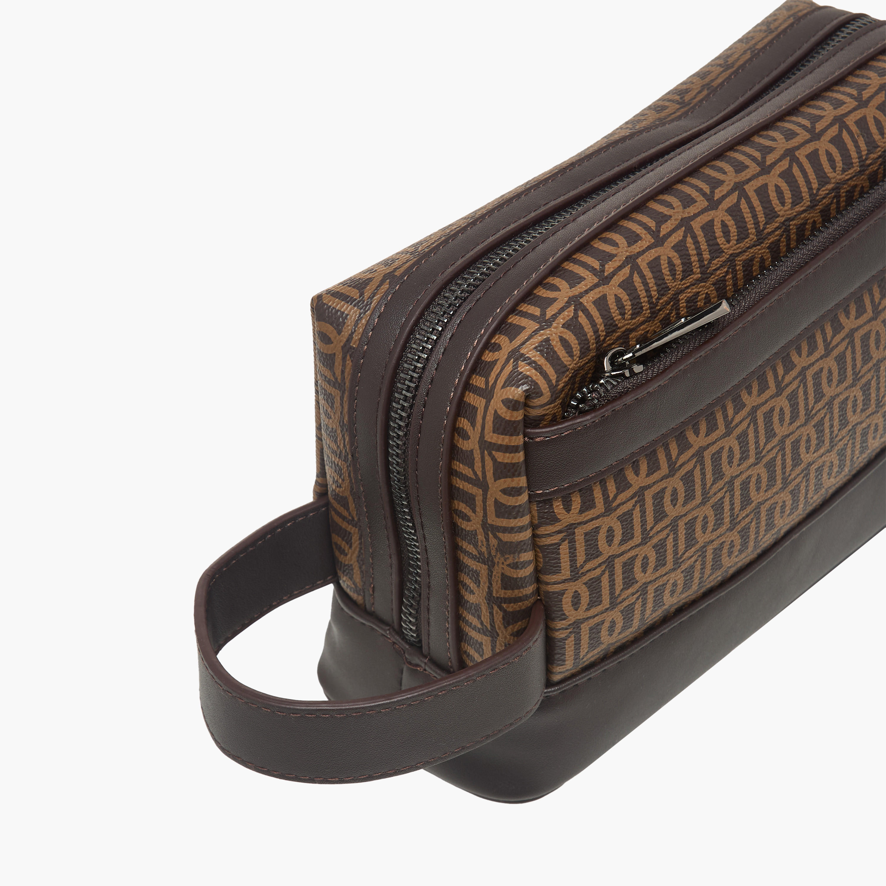 Duchini Monogram Print Pouch with Wrist Handle and Zip Closure-men-bags-image-3