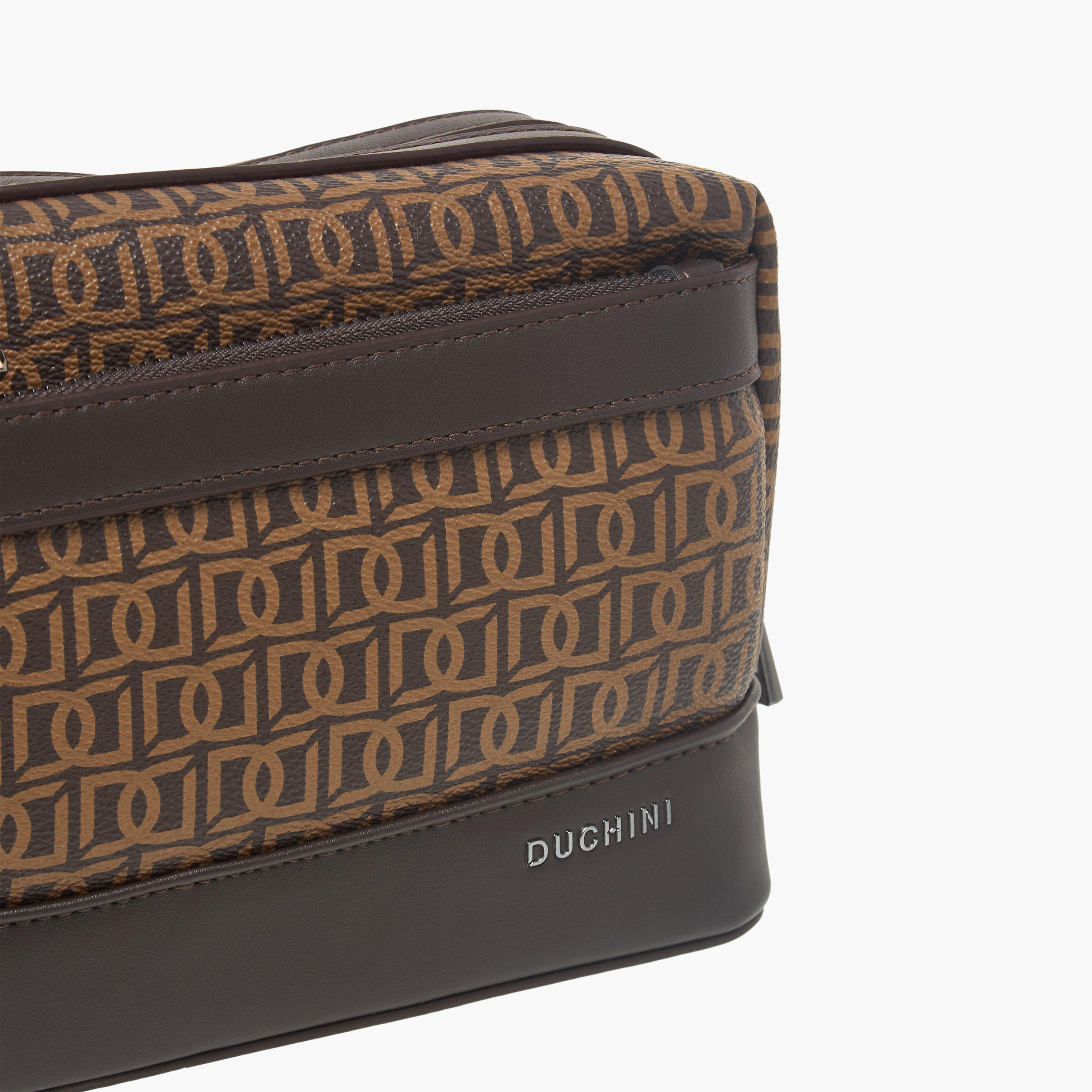 Duchini Monogram Print Pouch with Wrist Handle and Zip Closure-men-bags-image-4