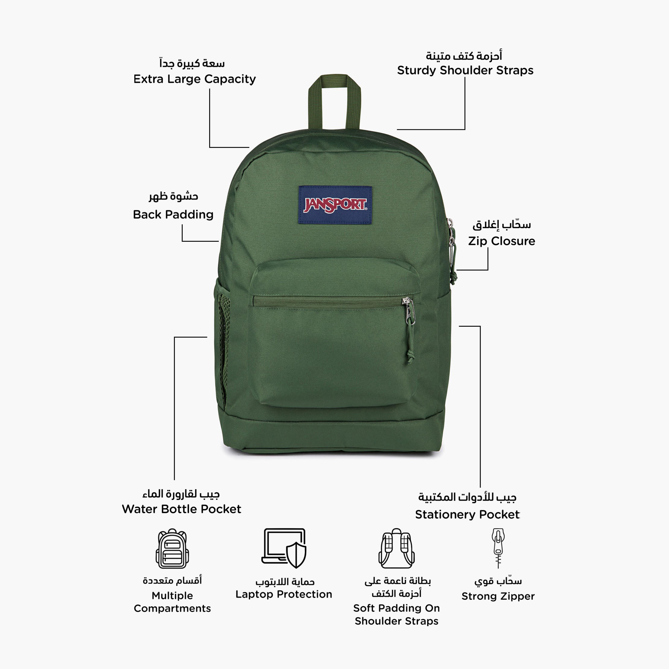 شنطة ظهر سادة بسحّاب إغلاق وأحزمة قابلة للتعديل من جانسبورت - 15×32×42 سم-school-bagsandbackpacks-backpacks-image-2