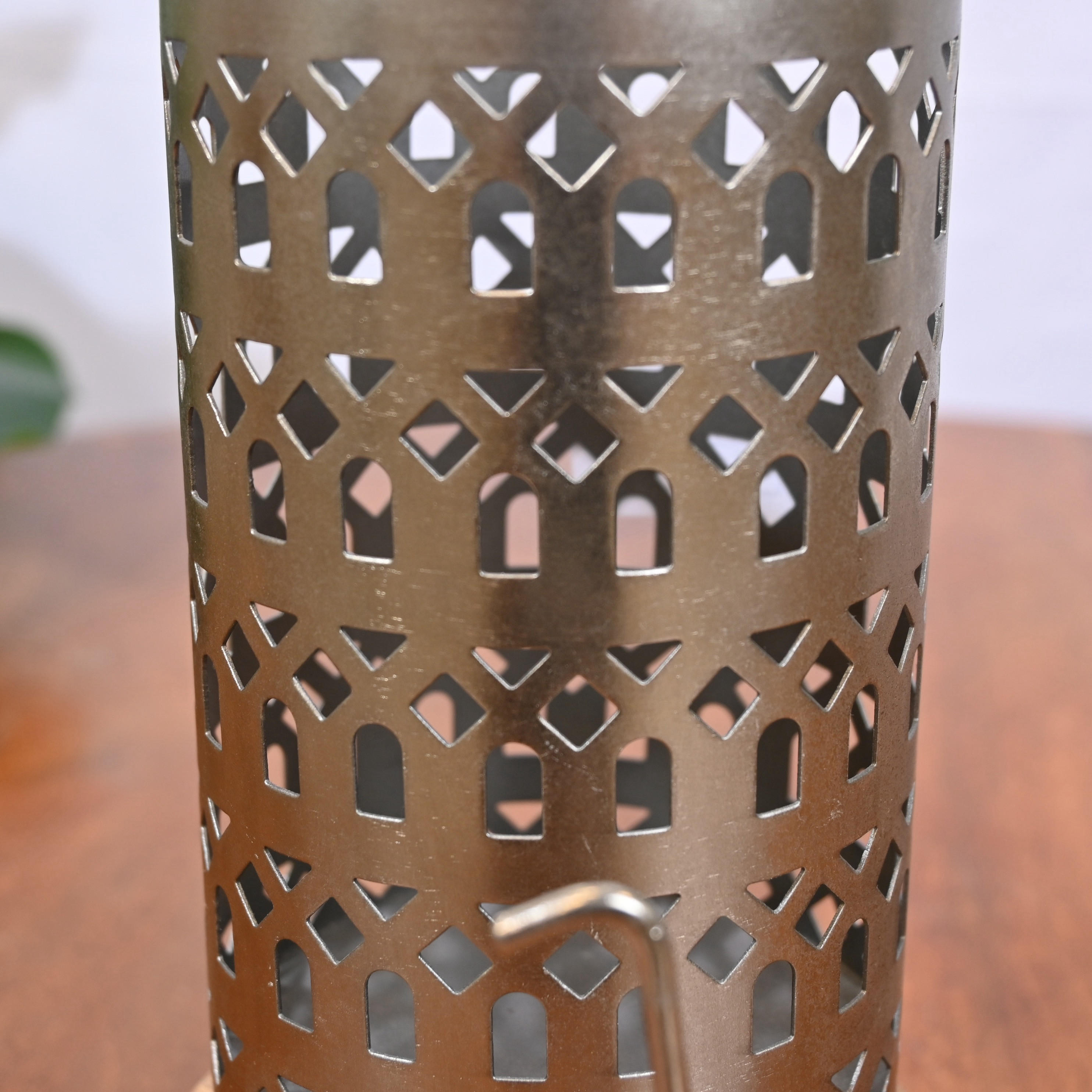 Crafted by Lifestyle Cutwork Detail Metal Candleholder with Wooden Base - 22 cms-household-decor-candleholdersandlanterns-image-3