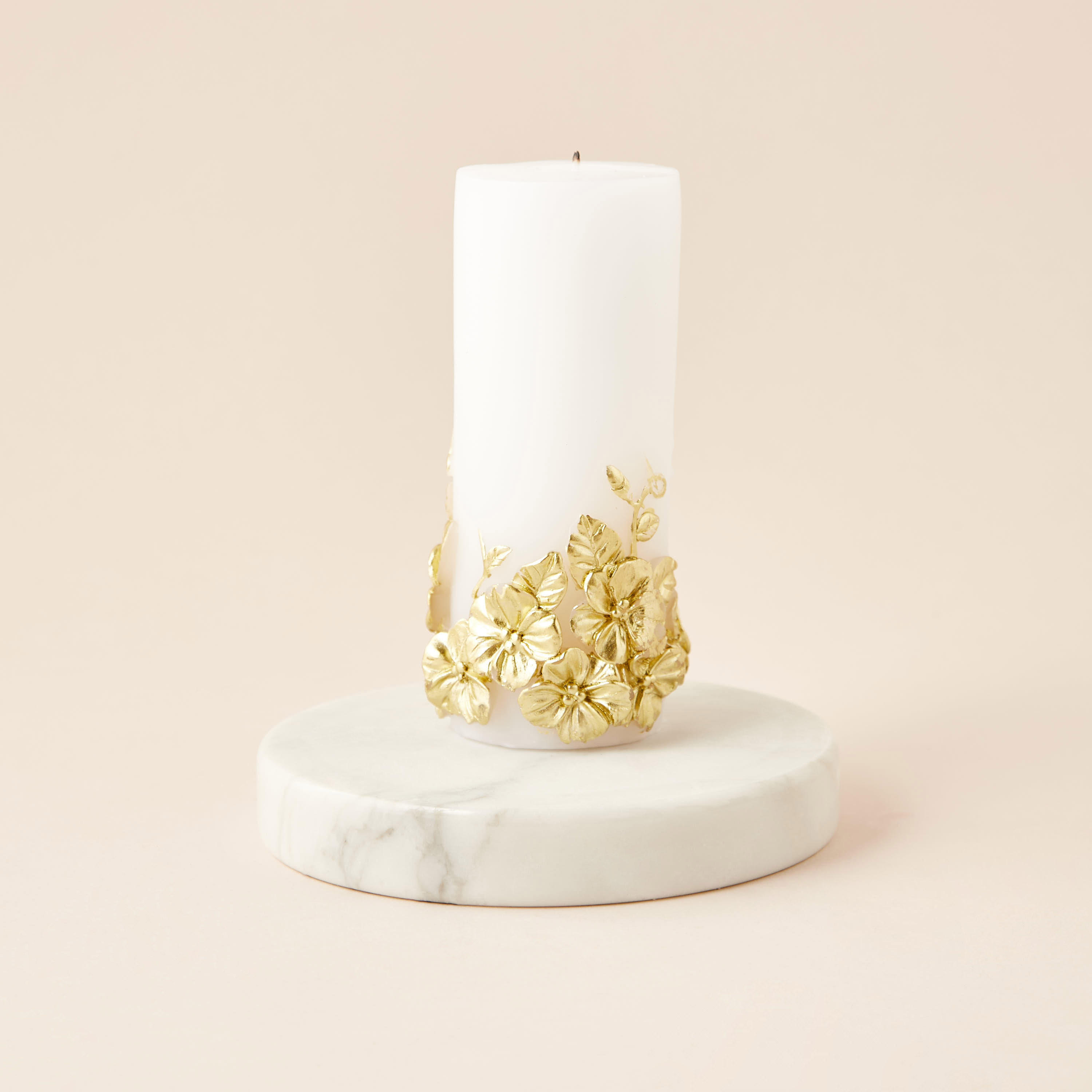 Floral Embellished Unscented Decorative Pillar Candle - 15 cm-household-homefragrance-candles-image-2