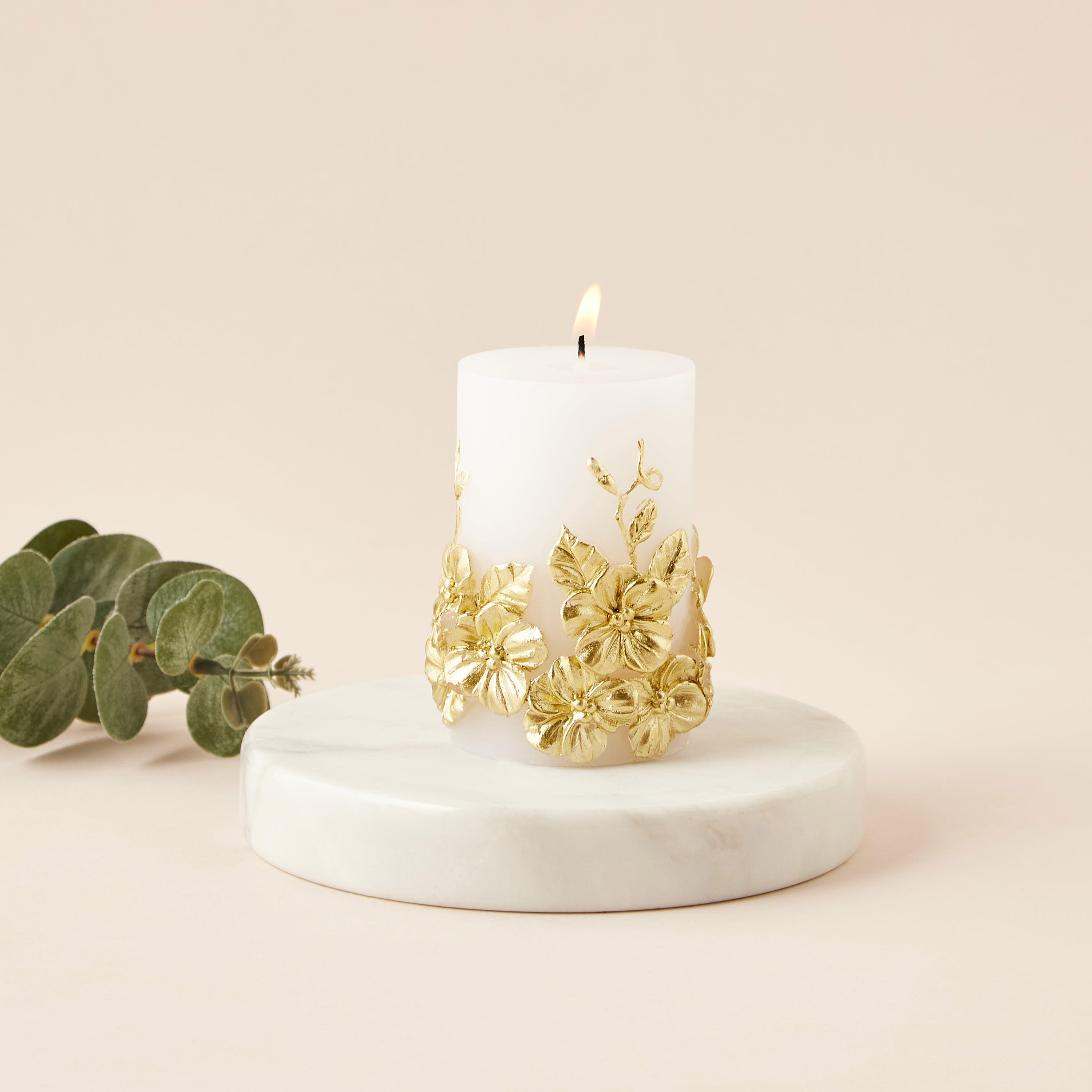 Floral Accent Unscented Decorative Pillar Candle - 9 cm-household-homefragrance-candles-image-1