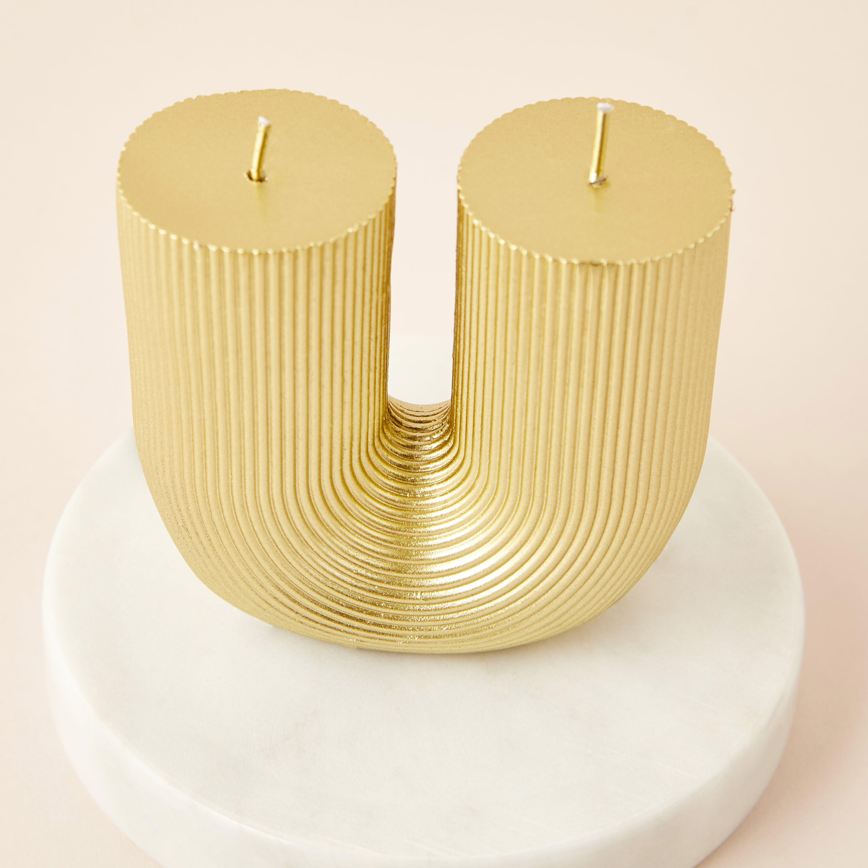 Ribbed U-Shaped Unscented Pillar Candle - 10 cm-household-homefragrance-candles-image-3