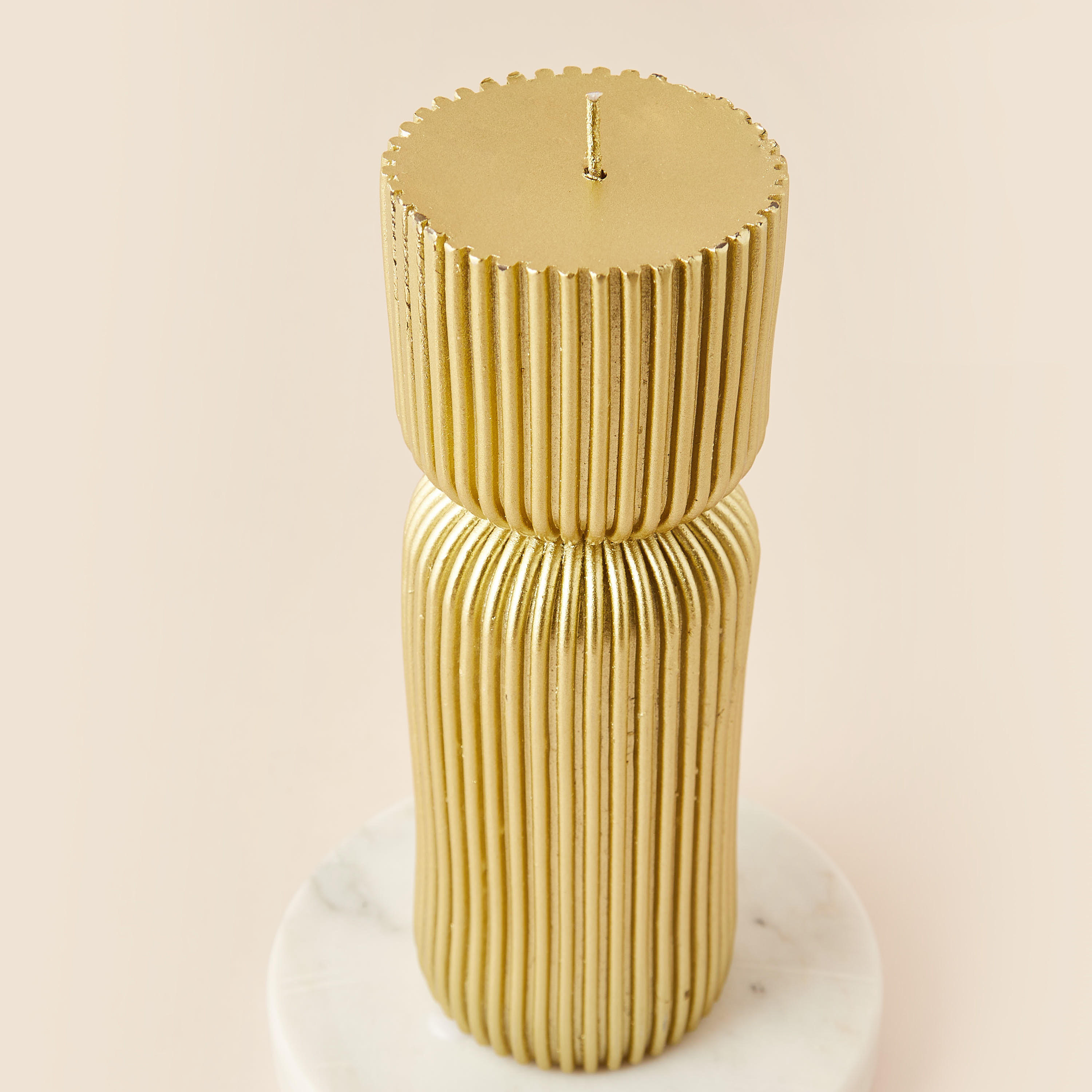 Ribbed Hourglass Unscented Pillar Candle - 23 cm-household-homefragrance-candles-image-3