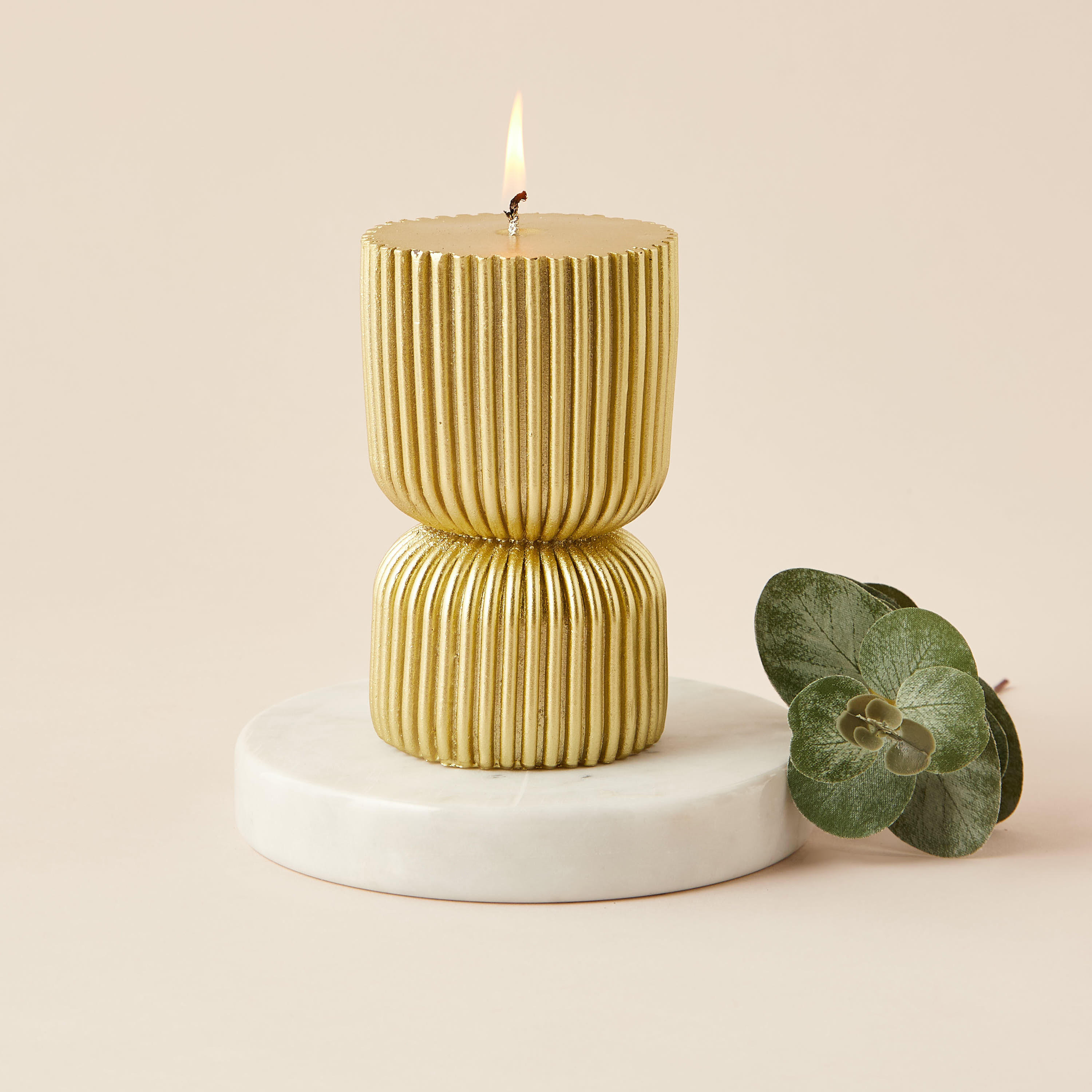 Ribbed Hourglass Unscented Pillar Candle - 13 cm-household-homefragrance-candles-image-1
