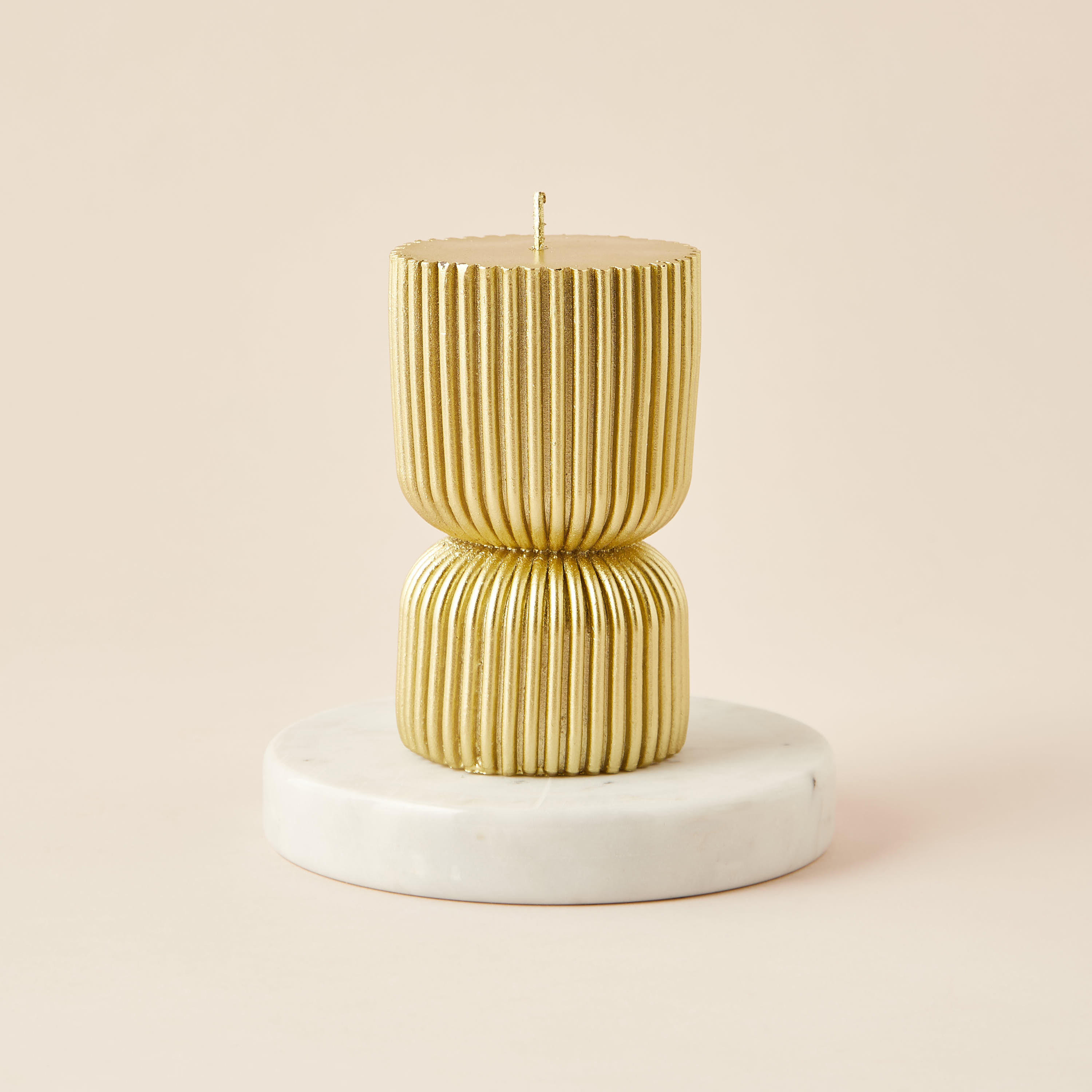 Ribbed Hourglass Unscented Pillar Candle - 13 cm-household-homefragrance-candles-image-2