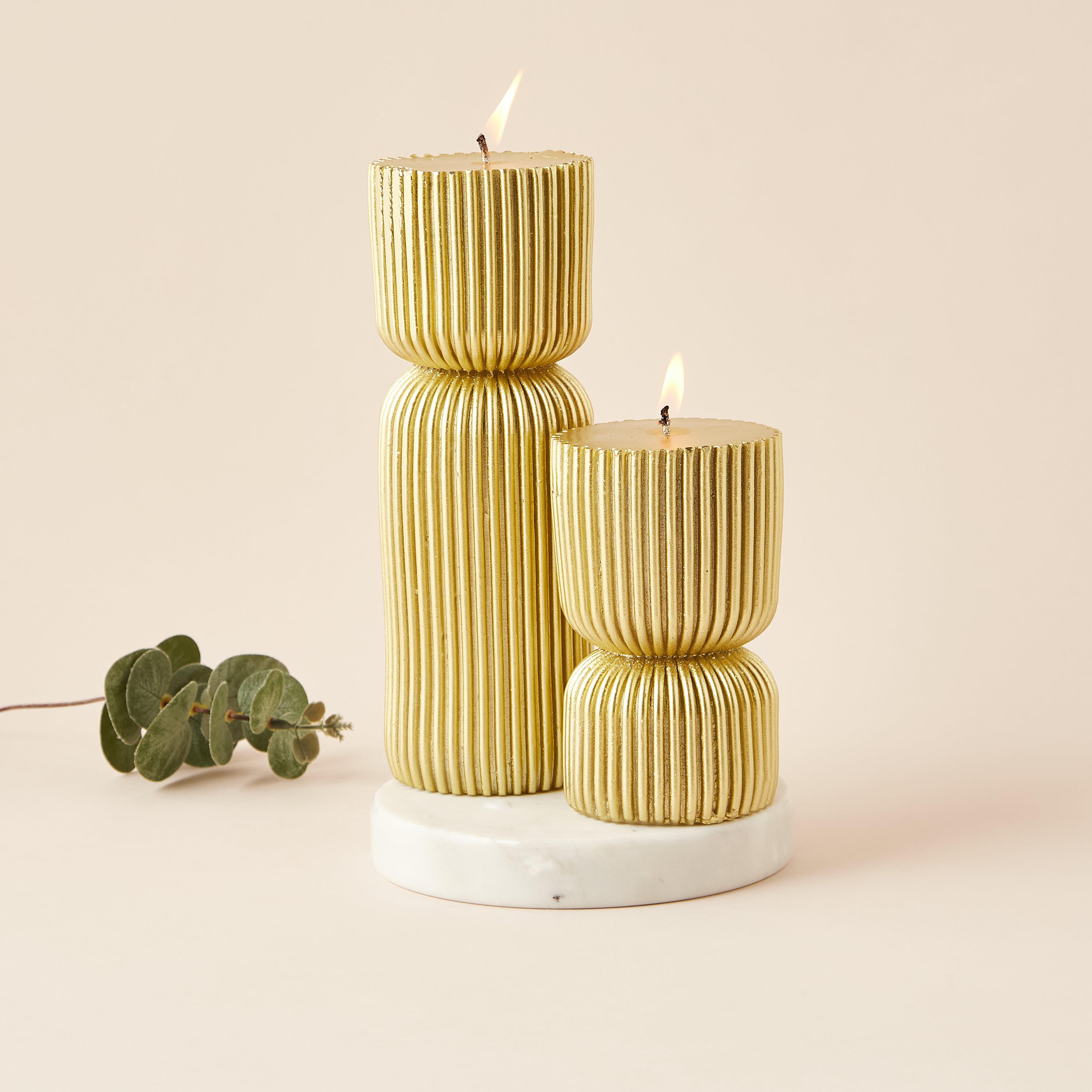 Ribbed Hourglass Unscented Pillar Candle - 13 cm-household-homefragrance-candles-image-5