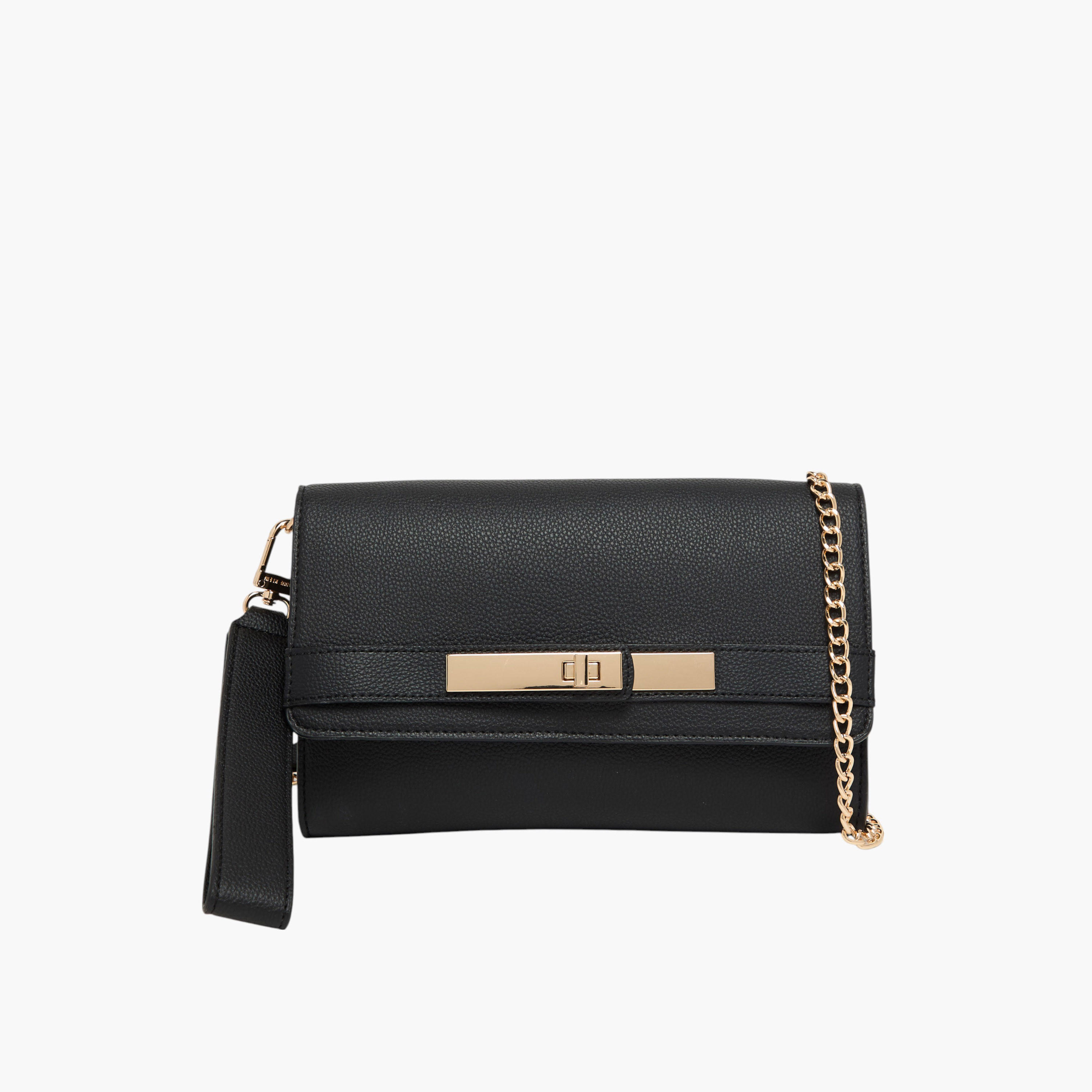 Anne Klein Solid Crossbody Bag with Detachable Chain Strap and Flap Closure-women-bagsandwallets-handbags-image-1