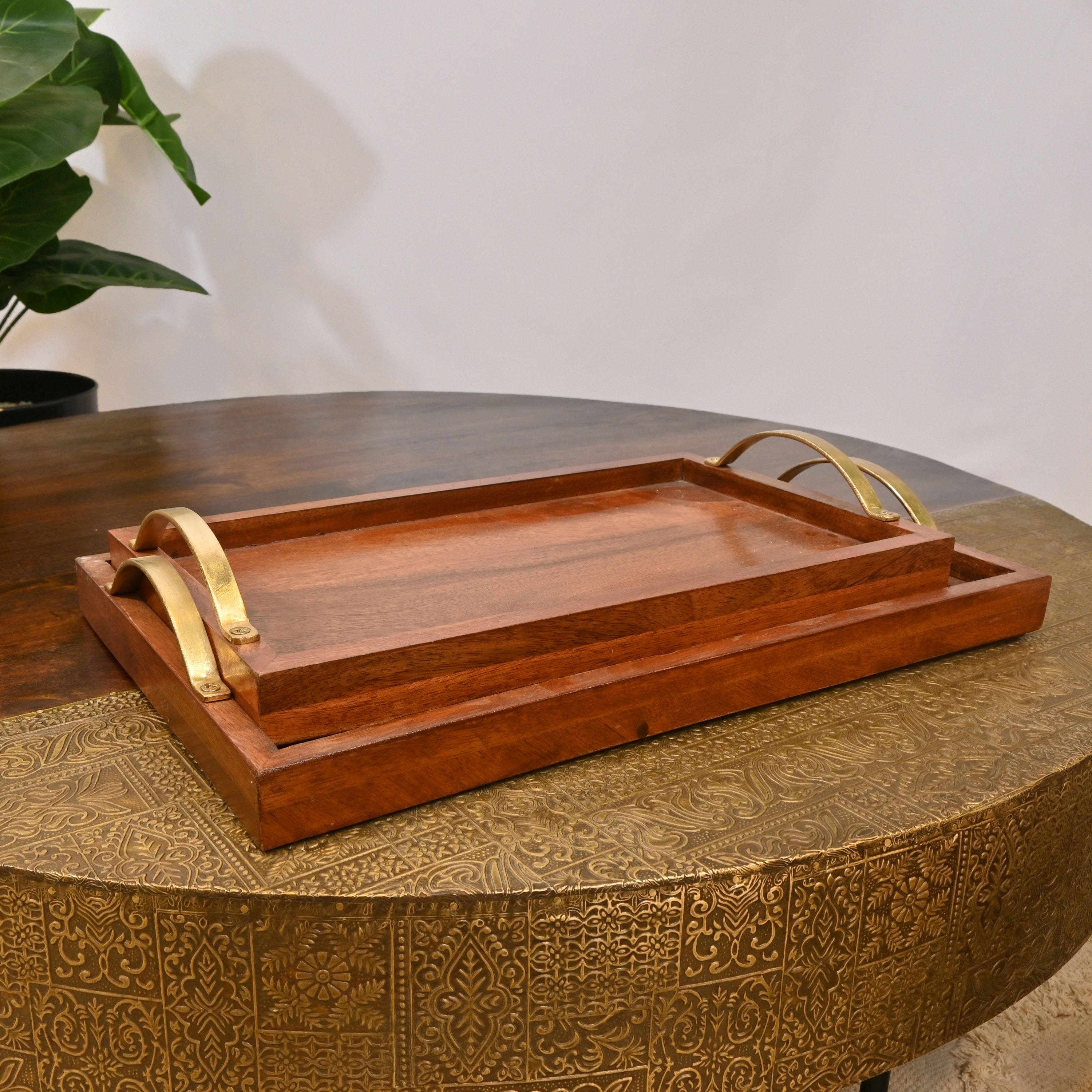 Crafted by Lifestyle Wooden Tray with Handle - Set of 2-household-decor-boxesandtrays-image-2