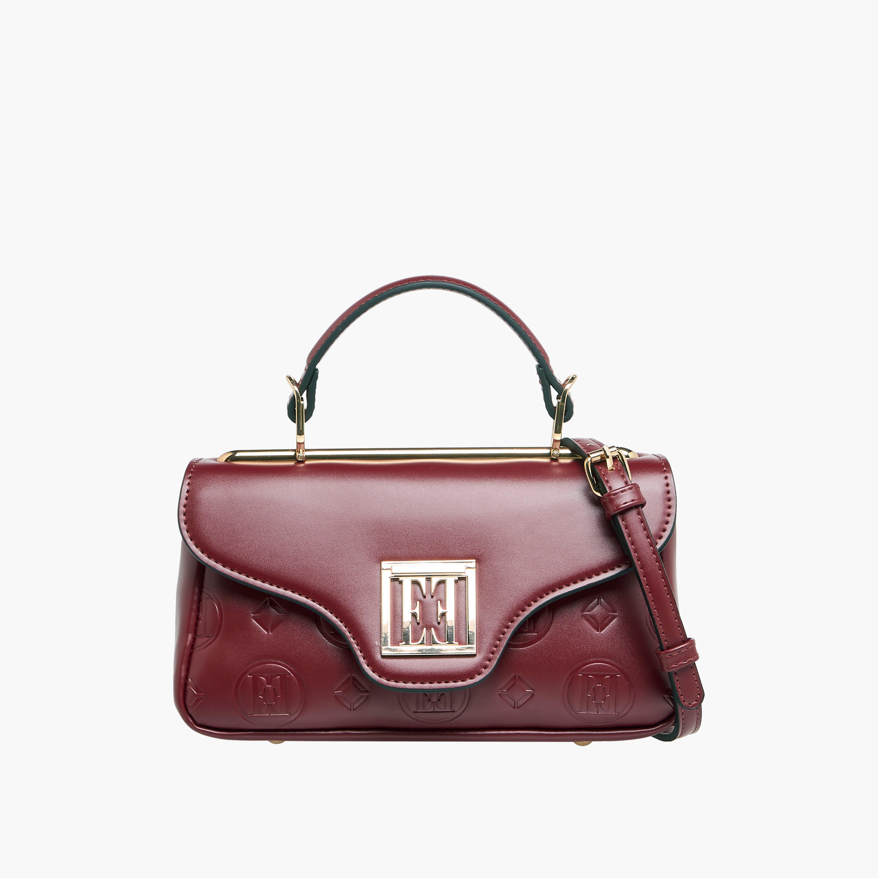 Elle Monogram Embossed Satchel Bag with Detachable Strap and Flap Closure-women-bagsandwallets-handbags-image-1