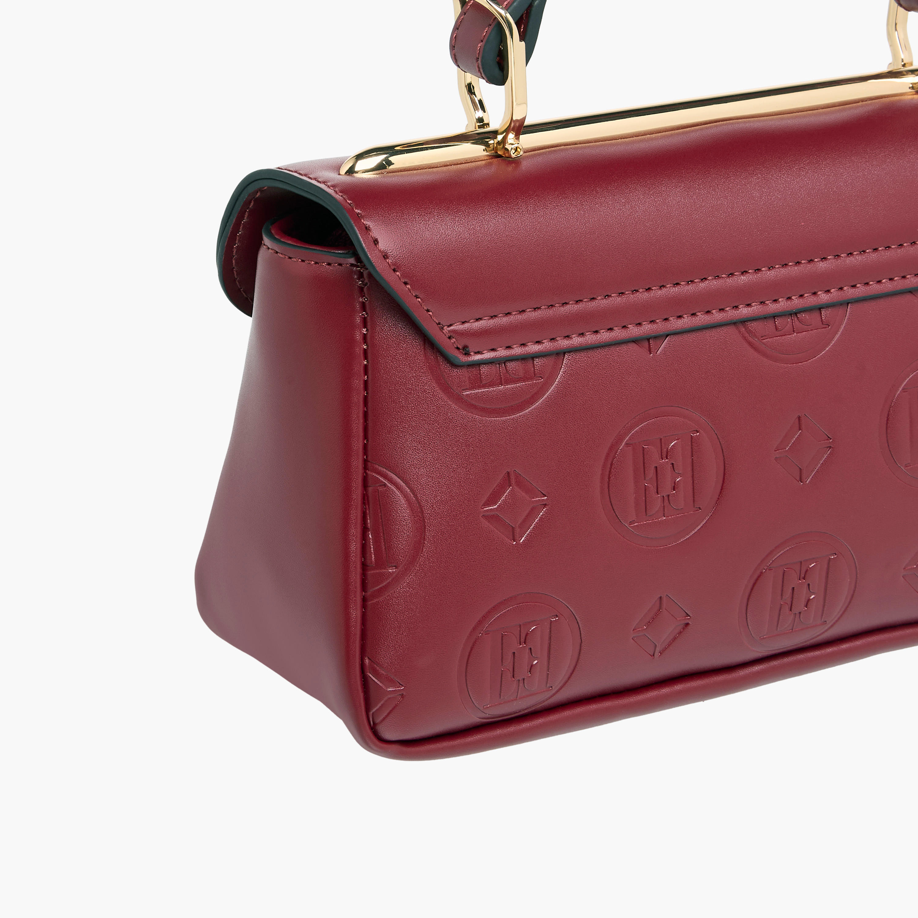 Elle Monogram Embossed Satchel Bag with Detachable Strap and Flap Closure-women-bagsandwallets-handbags-image-5