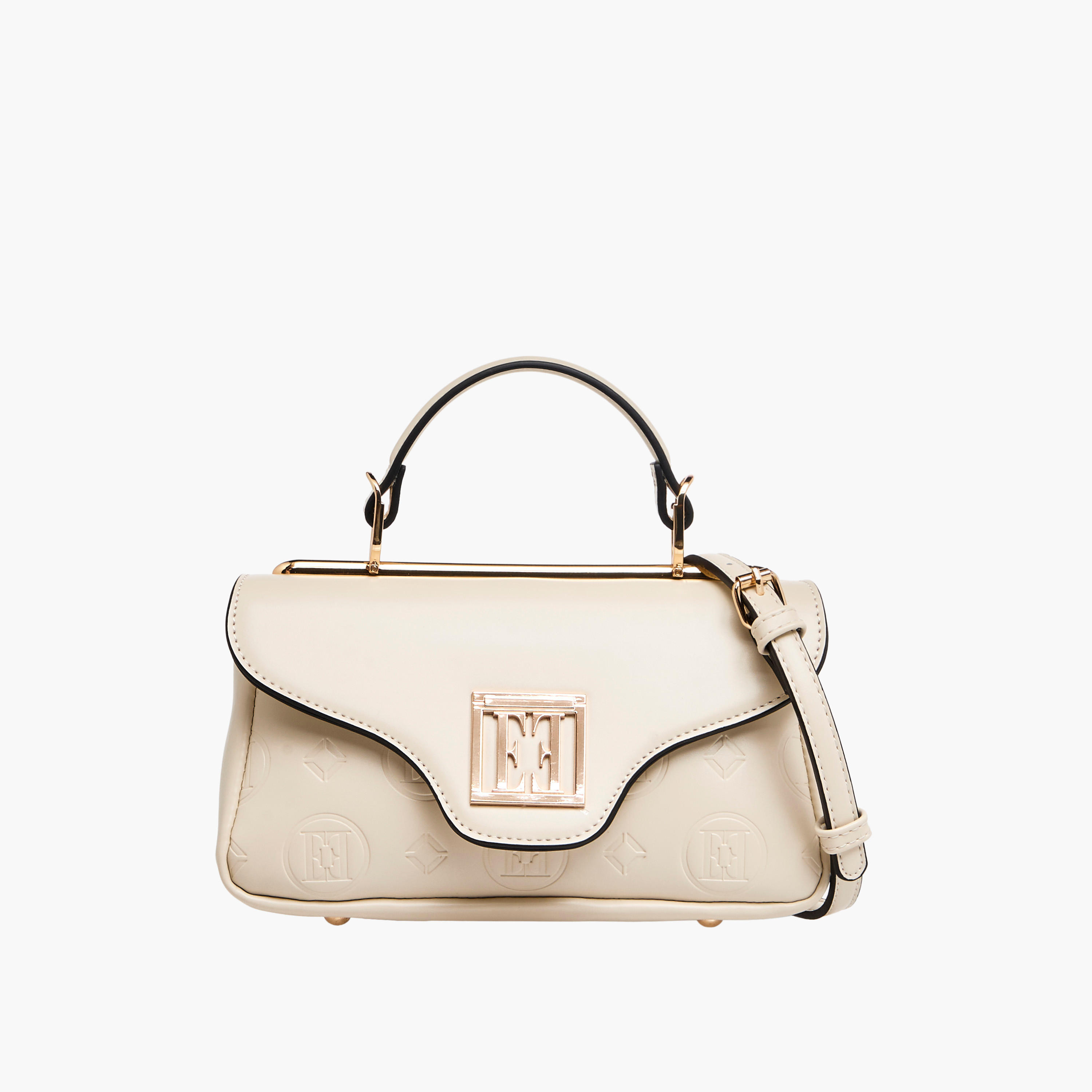 Elle Monogram Embossed Satchel Bag with Detachable Strap and Flap Closure-women-bagsandwallets-handbags-image-1