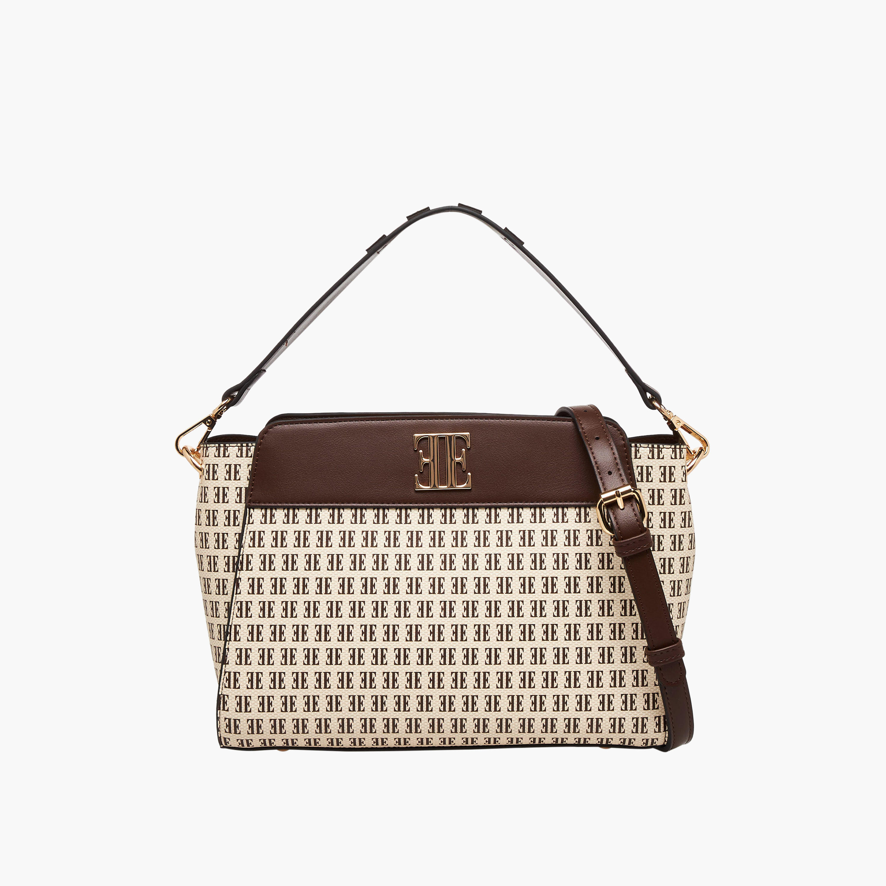 شنطة كتف بطبعات مونوجرام وحزام قابل للفصل من إيل-women-bagsandwallets-handbags-image-1