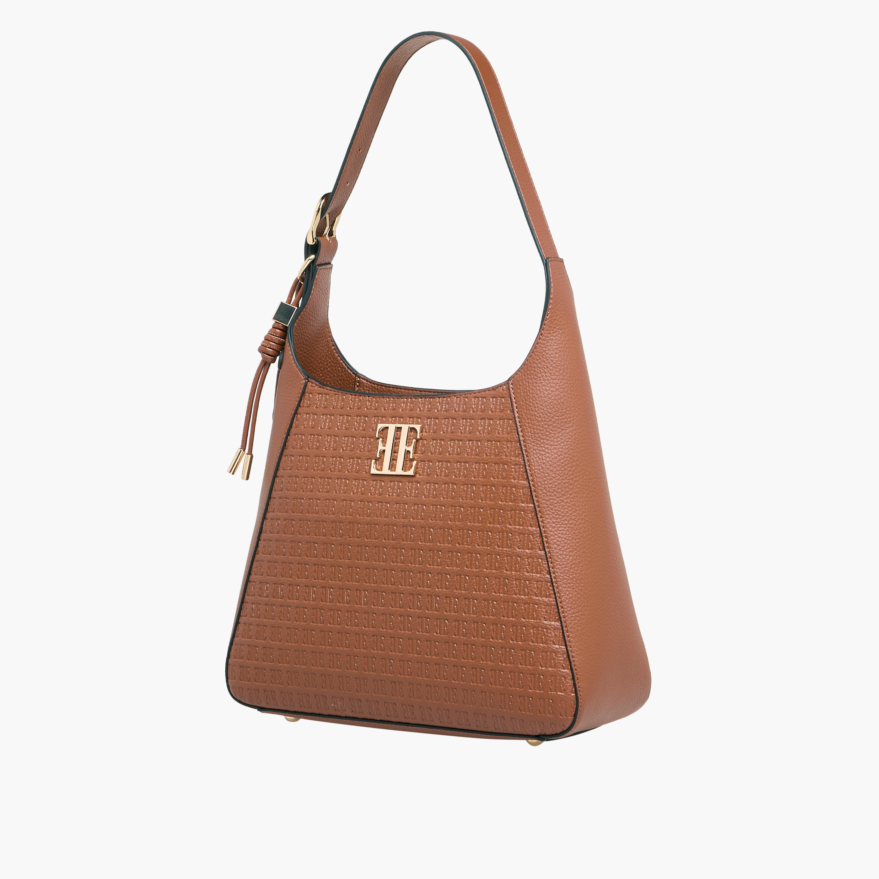 Elle Monogram Embossed Shoulder Bag with Adjustable Strap and Zip Closure-women-bagsandwallets-handbags-image-2