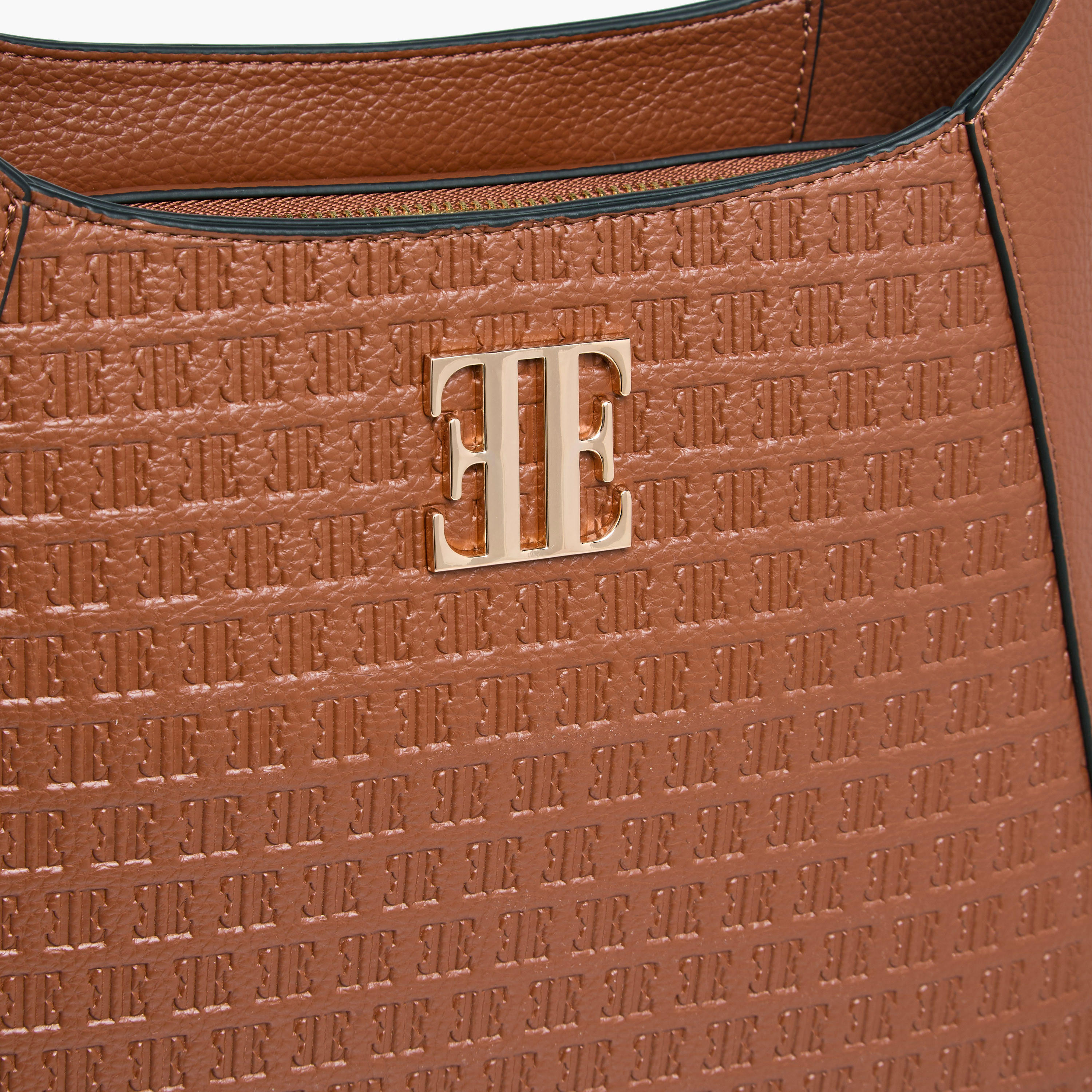 Elle Monogram Embossed Shoulder Bag with Adjustable Strap and Zip Closure-women-bagsandwallets-handbags-image-4