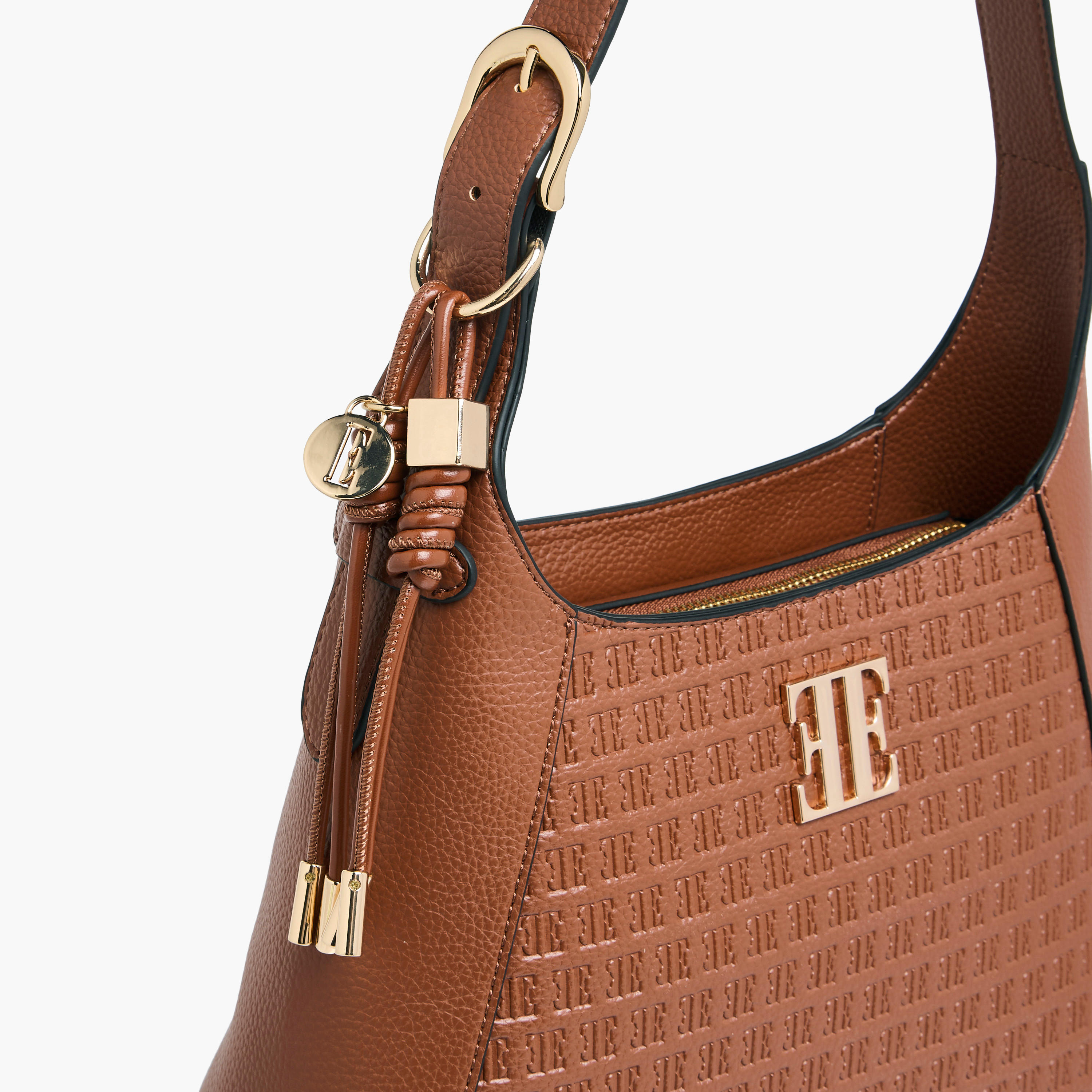 Elle Monogram Embossed Shoulder Bag with Adjustable Strap and Zip Closure-women-bagsandwallets-handbags-image-5