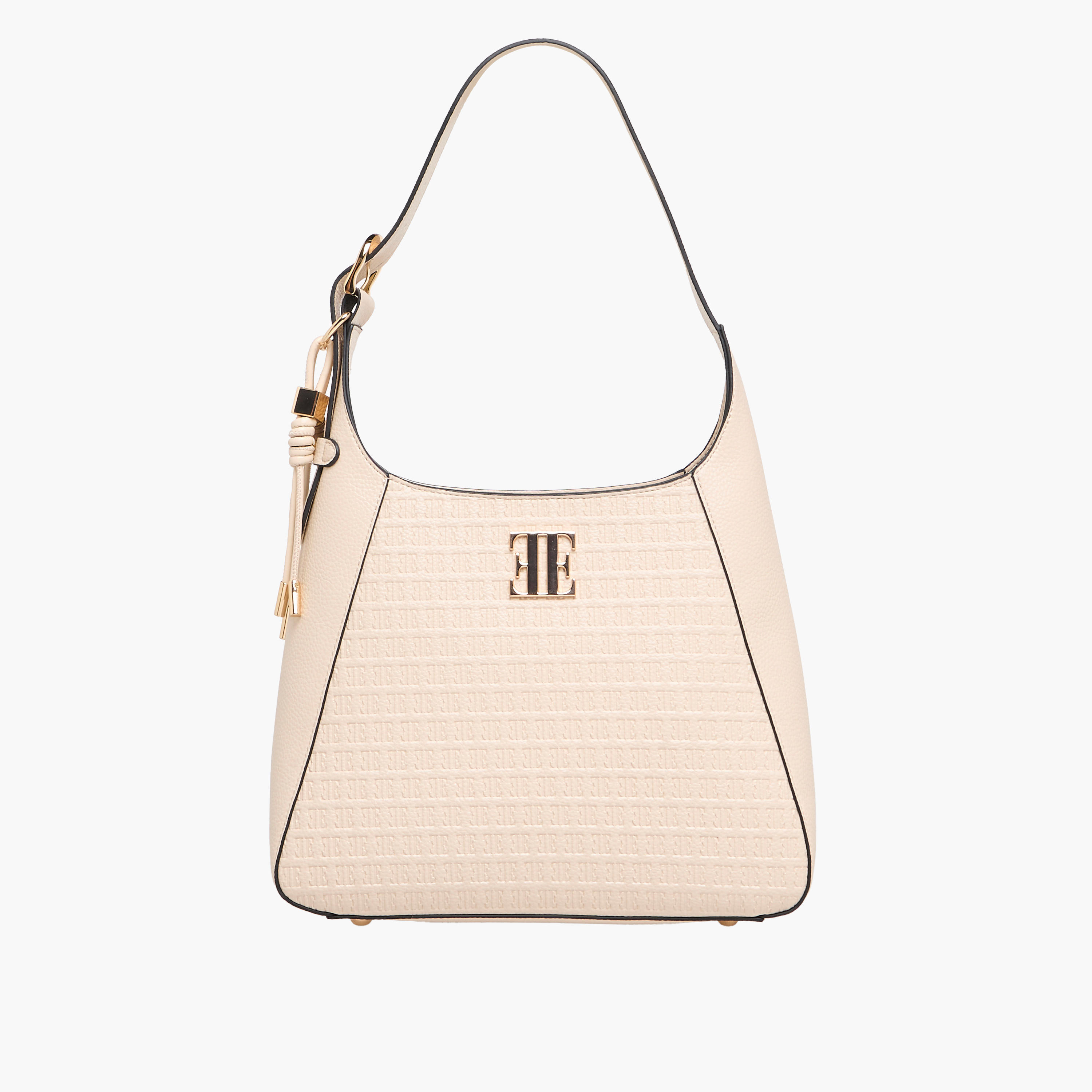 Elle Monogram Embossed Shoulder Bag with Adjustable Strap and Zip Closure-women-bagsandwallets-handbags-image-1