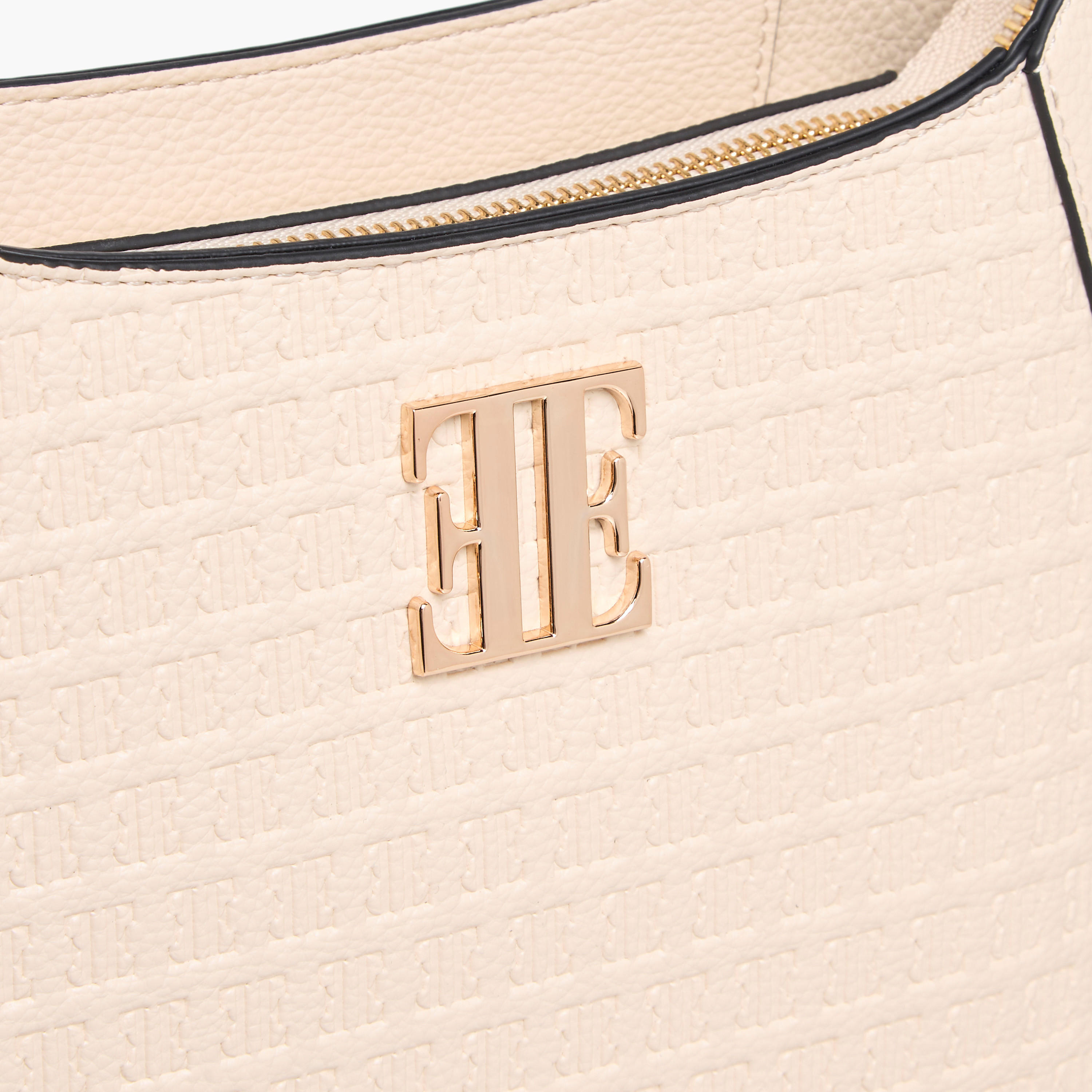 Elle Monogram Embossed Shoulder Bag with Adjustable Strap and Zip Closure-women-bagsandwallets-handbags-image-4