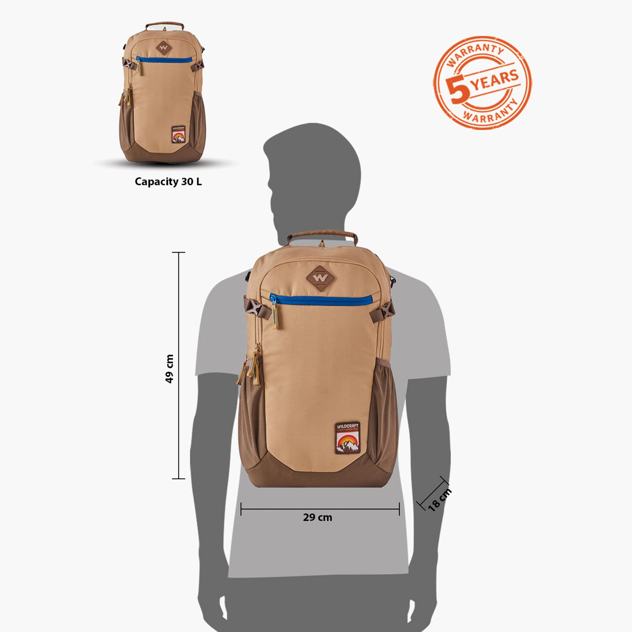 Wildcraft Solid Backpack with Adjustable Straps and Zip Closure - 18x29x49 cms-school-bagsandbackpacks-backpacks-image-13