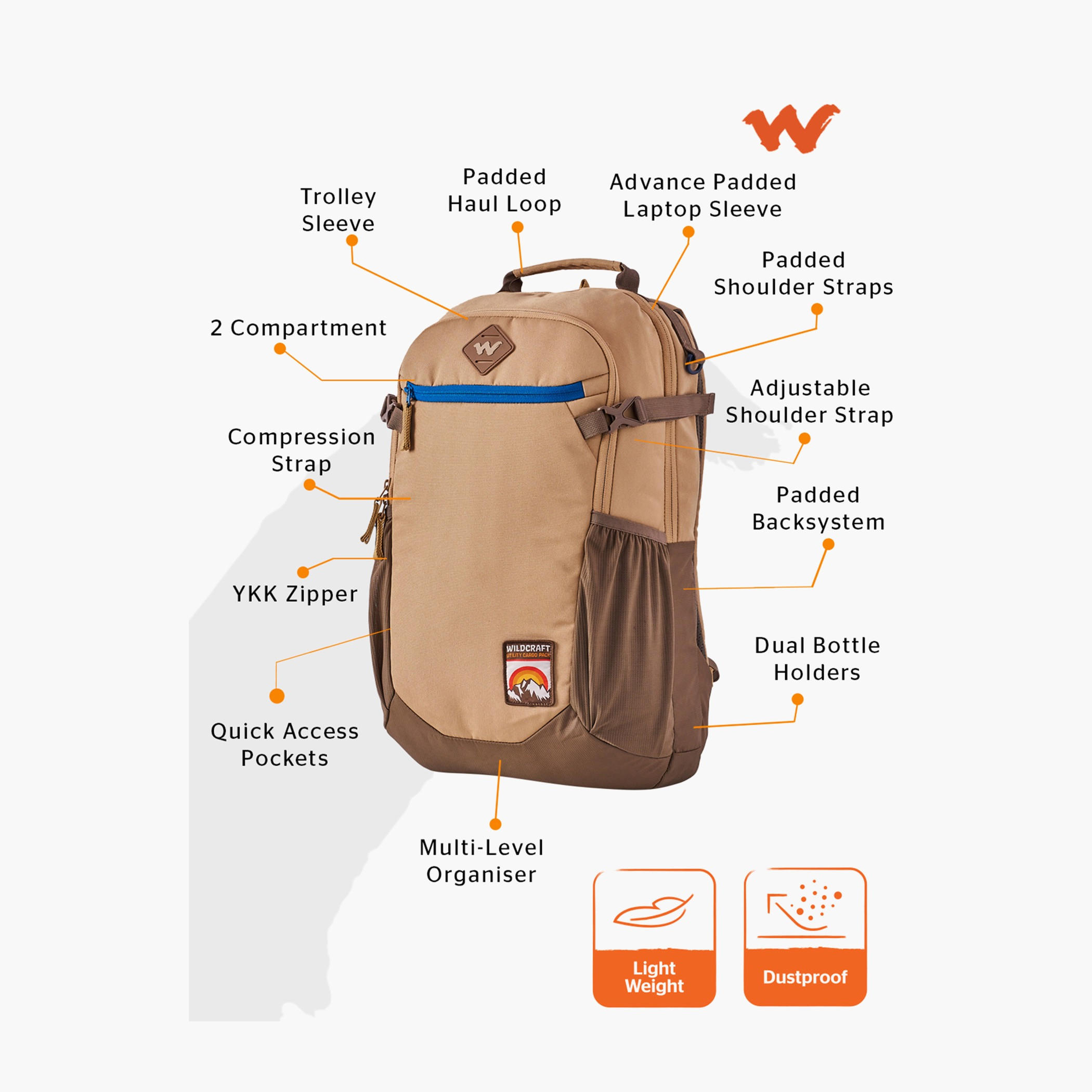 Wildcraft Solid Backpack with Adjustable Straps and Zip Closure - 18x29x49 cms-school-bagsandbackpacks-backpacks-image-2