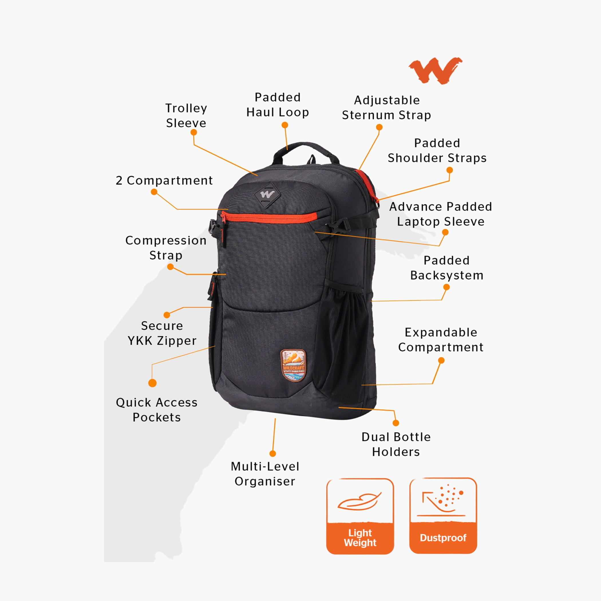 Wildcraft Solid Backpack with Adjustable Shoulder Straps - 24x29x49 cms-school-bagsandbackpacks-backpacks-image-12