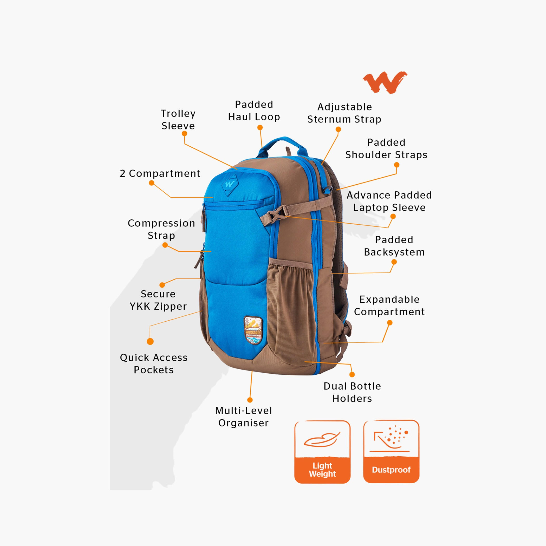 Wildcraft Colourblock Backpack with Adjustable Shoulder Straps - 24x29x49 cms-school-bagsandbackpacks-backpacks-image-3