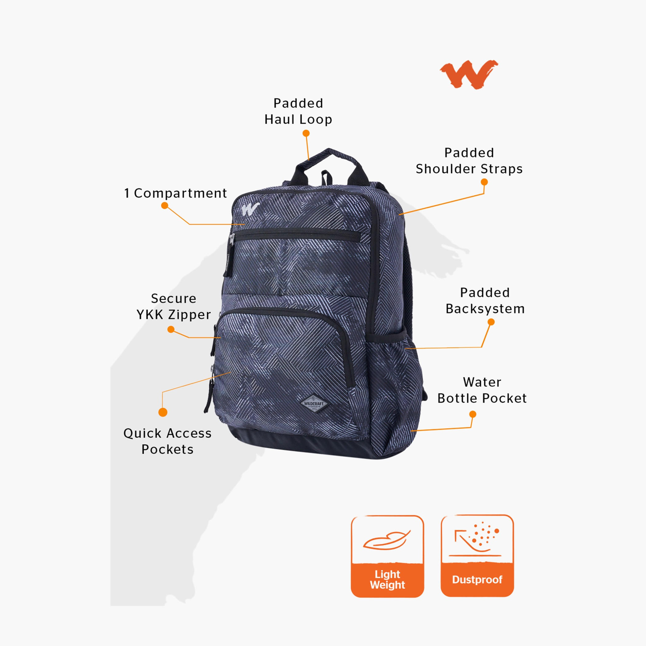 Wildcraft Printed Backpack with Adjustable Straps and Zip Closure - 15x28x39 cms-school-bagsandbackpacks-backpacks-image-2