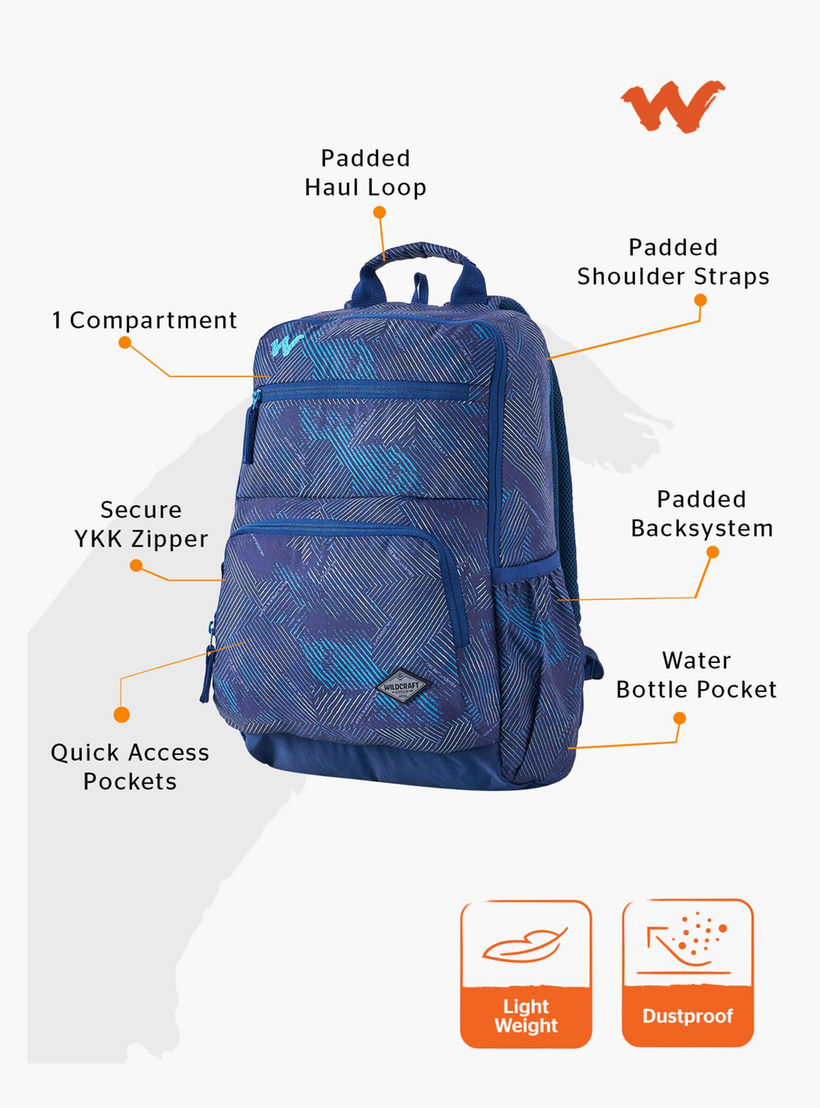 شنطة ظهر بطبعات بحمالات كتف قابلة للتعديل وسحاب إغلاق من وايلدكرافت - 15x28x39 سم-school-bagsandbackpacks-backpacks-image-2