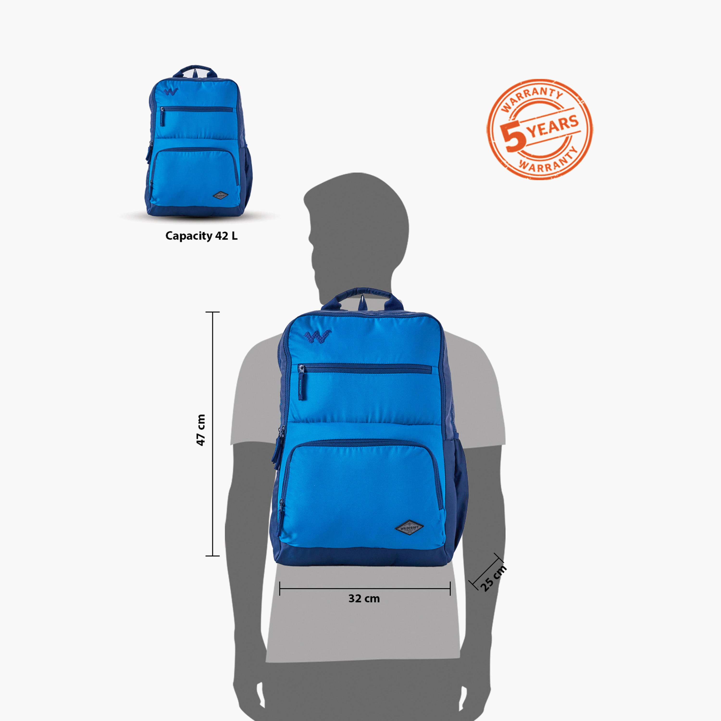 Wildcraft Solid School Backpack with Adjustable Shoulder Straps - 25x32x47 cms-school-bagsandbackpacks-backpacks-image-13