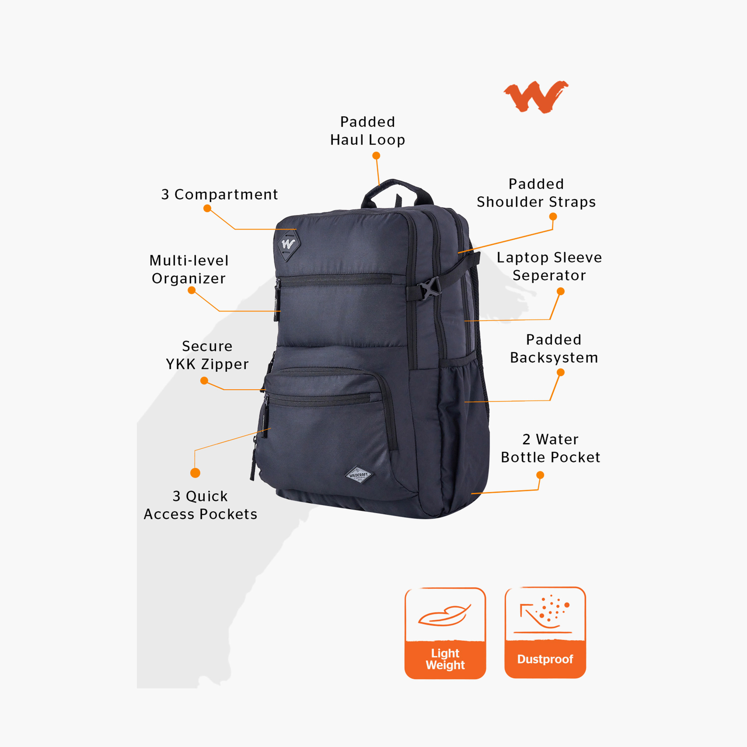 Wildcraft Solid School Backpack with Adjustable Shoulder Straps - 25x32x46 cms-school-bagsandbackpacks-backpacks-image-2
