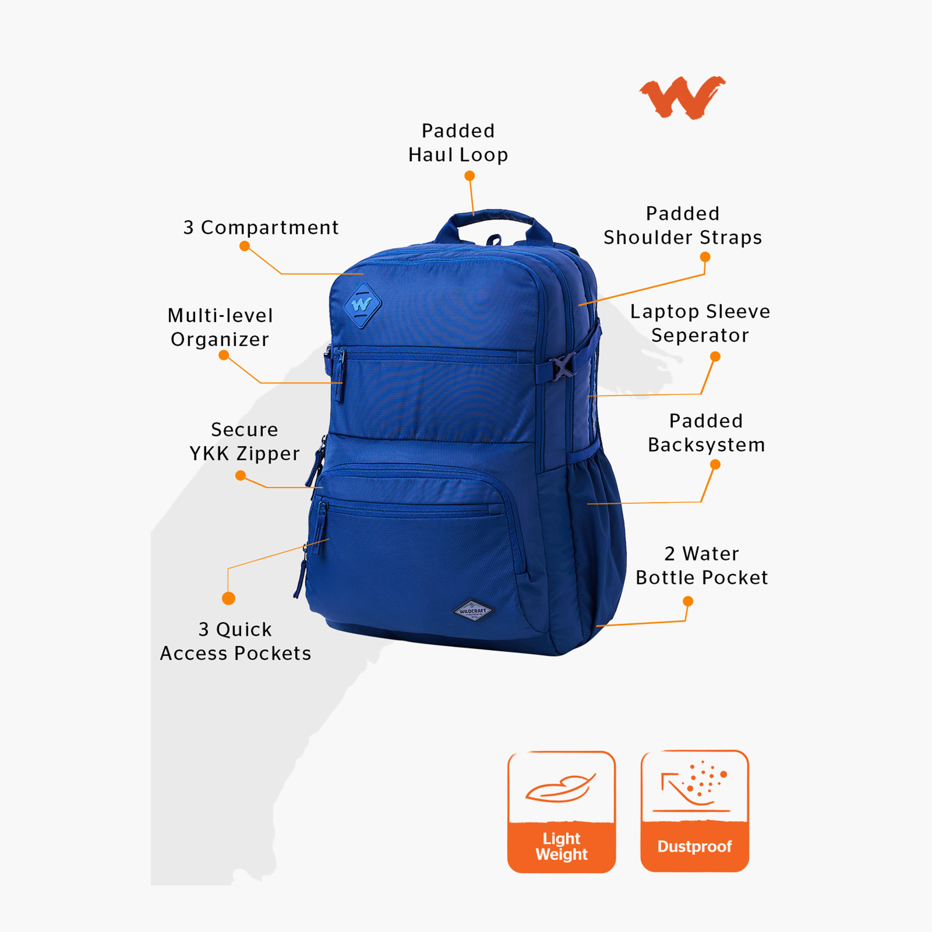 Wildcraft Solid School Backpack with Adjustable Shoulder Straps - 25x32x46 cms-school-bagsandbackpacks-backpacks-image-2