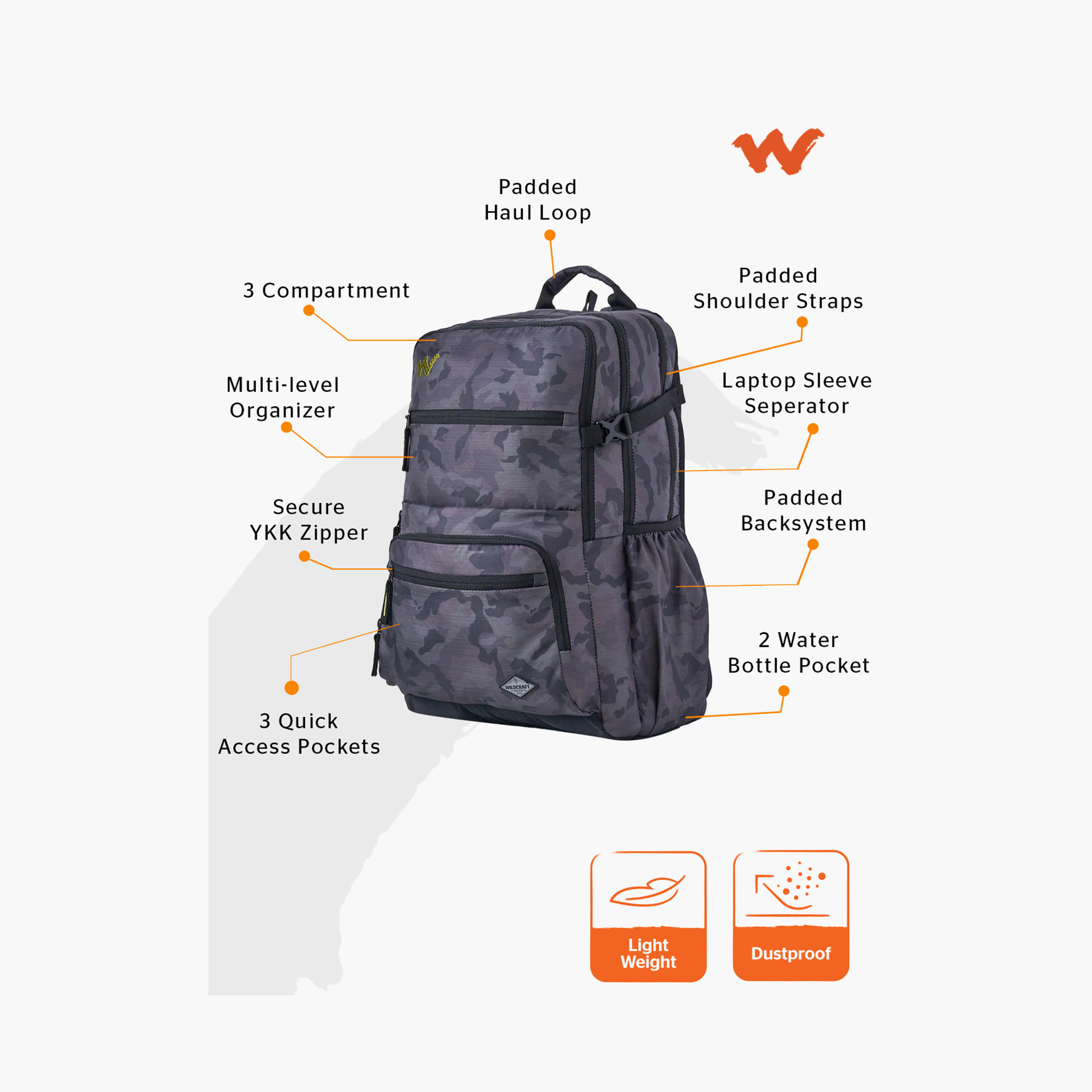 Wildcraft Camouflage School Backpack with Adjustable Shoulder Straps - 25x32x46 cms-school-bagsandbackpacks-backpacks-image-2