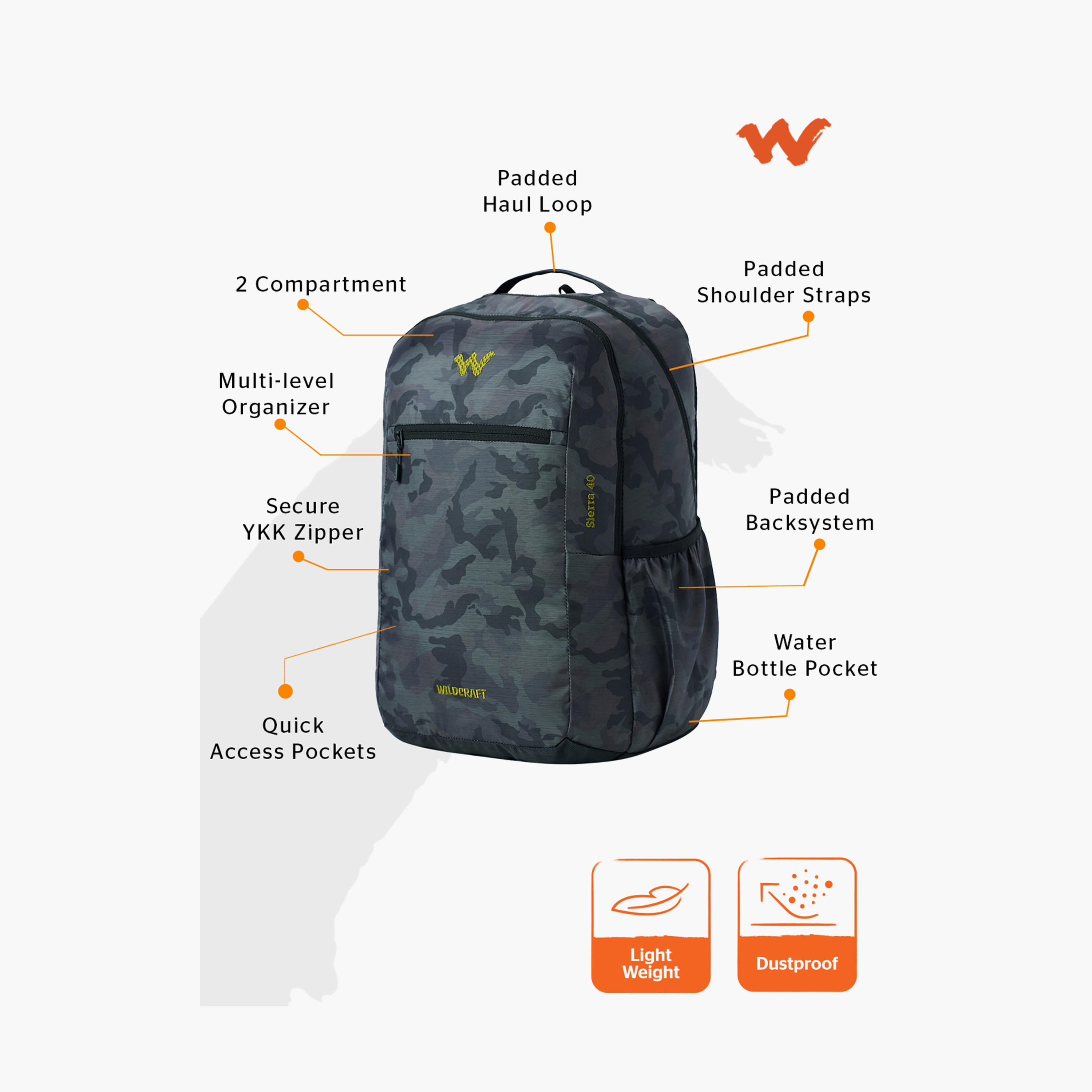 Wildcraft Camouflage Print Backpack with Adjustable Shoulder Straps - 24x32x47 cm-school-bagsandbackpacks-backpacks-image-2