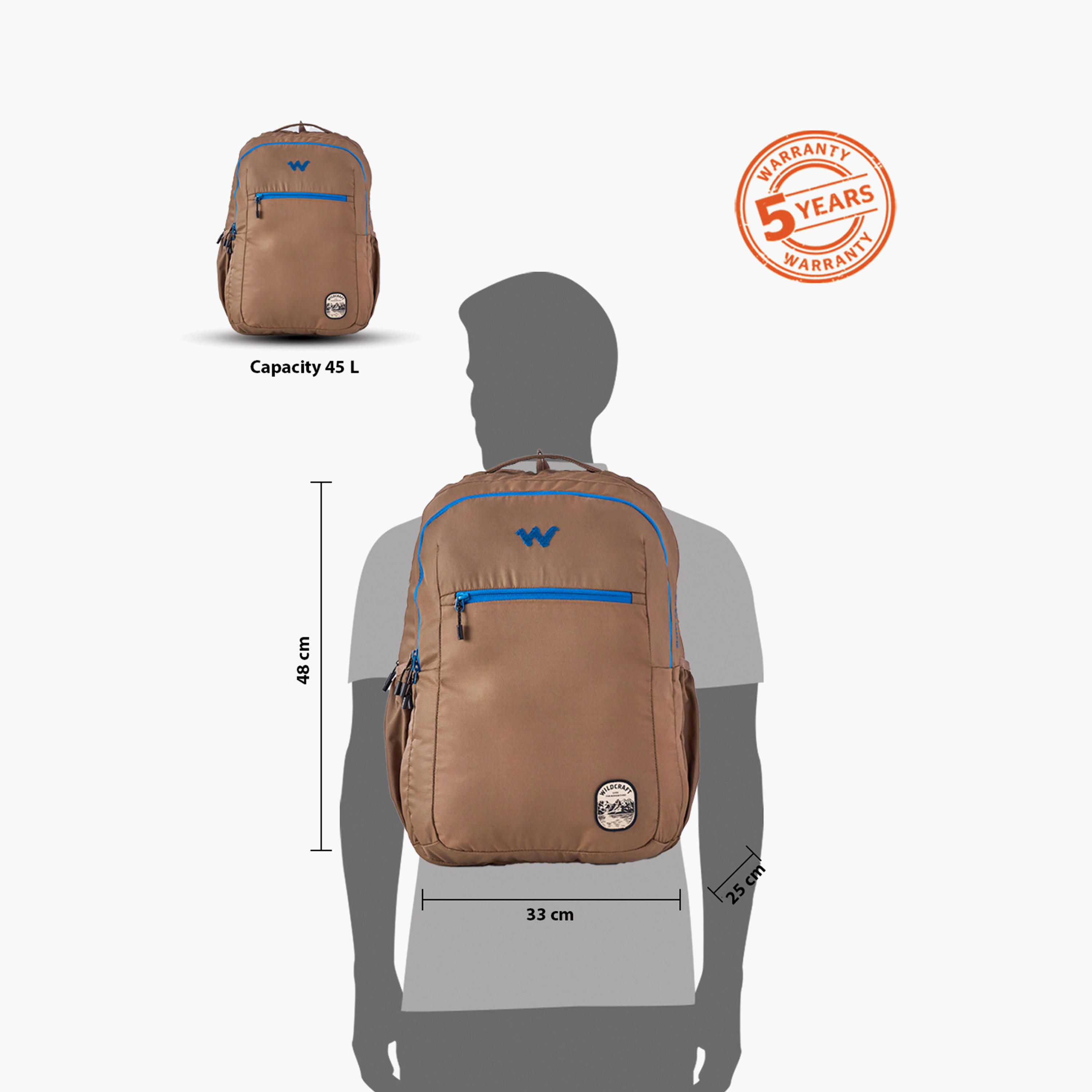 شنطة ظهر مدرسية سادة بحمالات كتف قابلة للتعديل من وايلد كرافت ويكي - 25x33x48 سم-school-bagsandbackpacks-backpacks-image-13