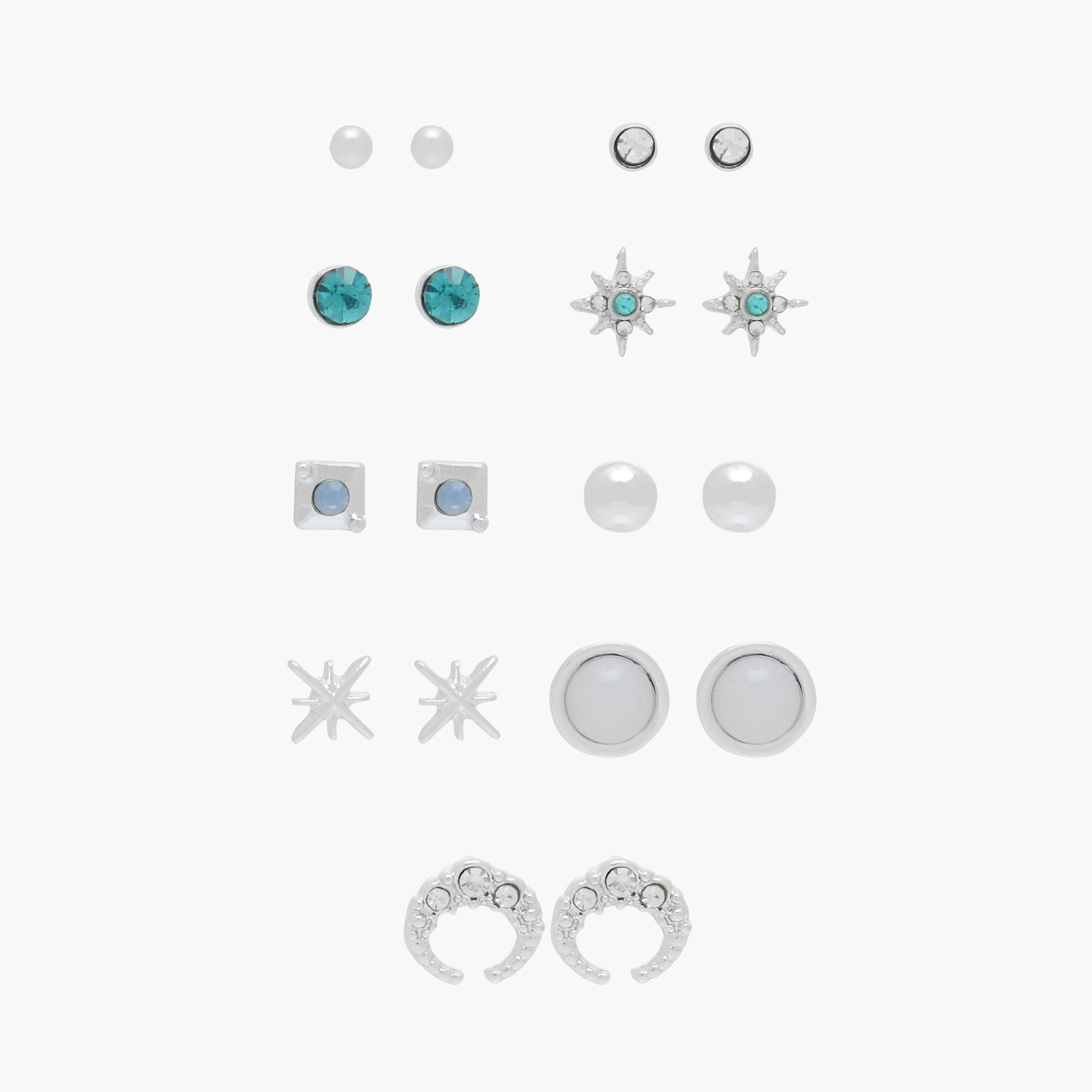 Pack of 9 Silver Tone Assorted Earrings with Pushback Closure-women-watchesandjewellery-jewellery-earrings-image-1